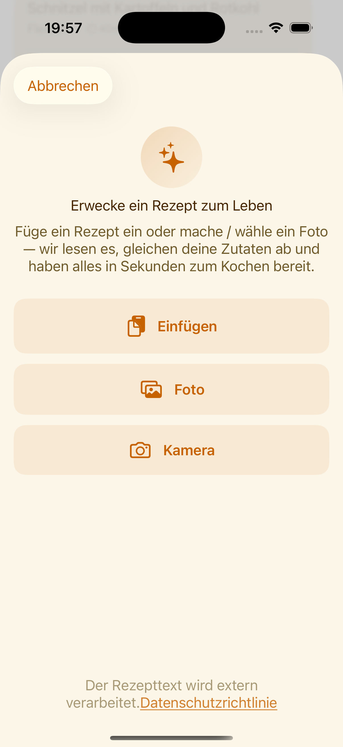 Bildschirm für intelligenten Rezeptimport in PlanPot