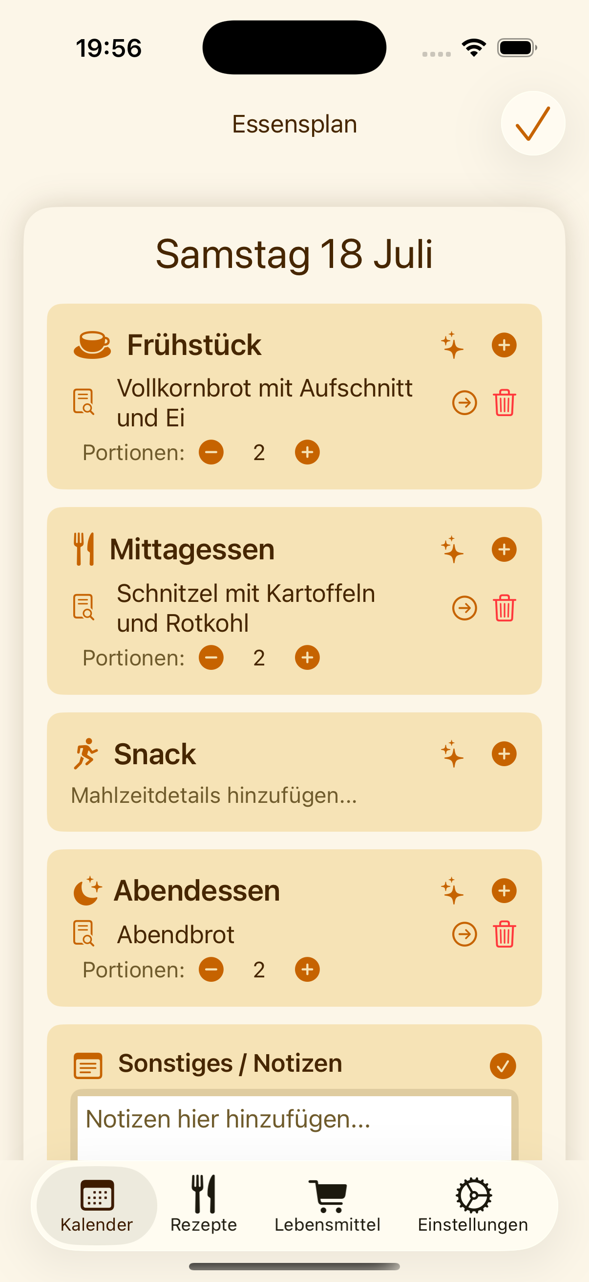 Wöchentlicher PlanPot-Essenskalender auf dem iPhone