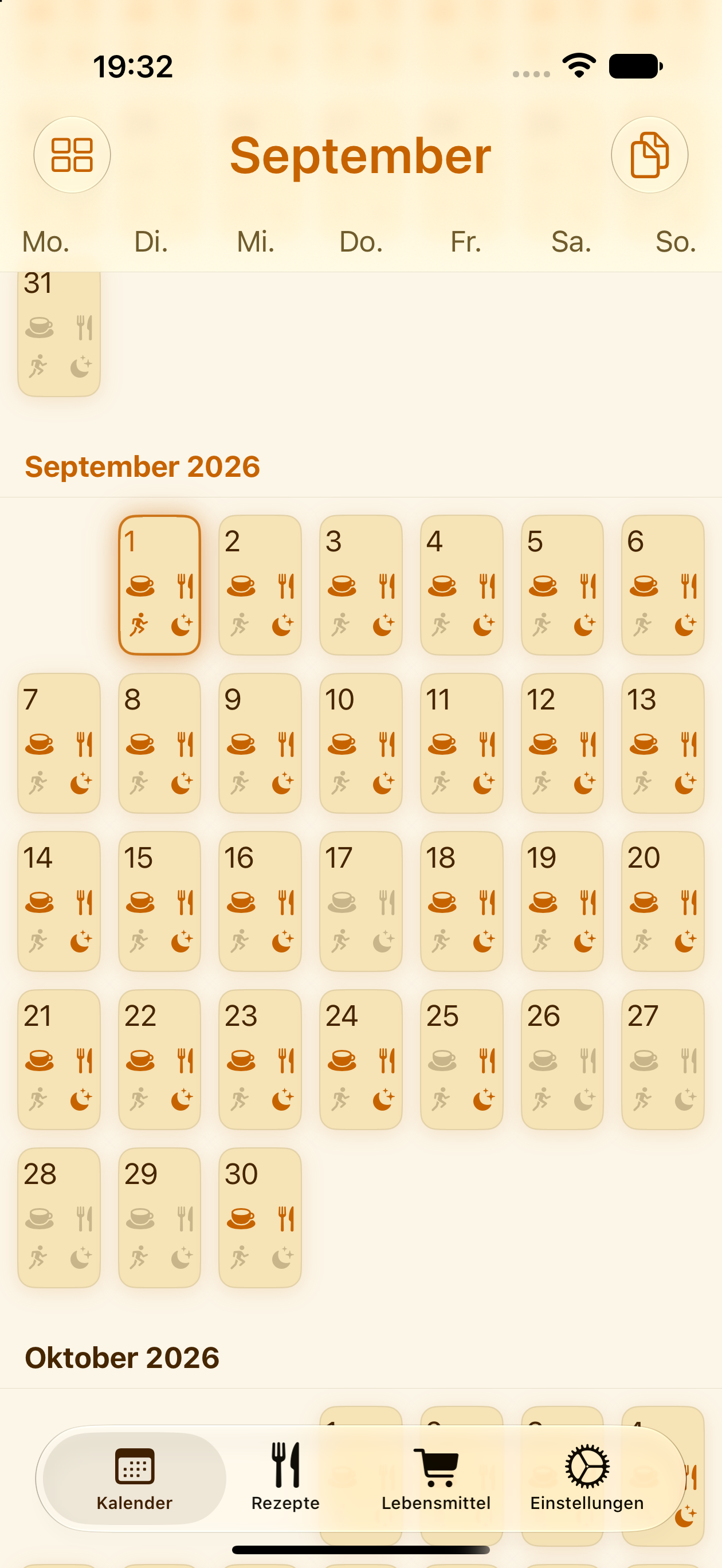 Monatsansicht des PlanPot-Essenskalenders auf dem iPhone