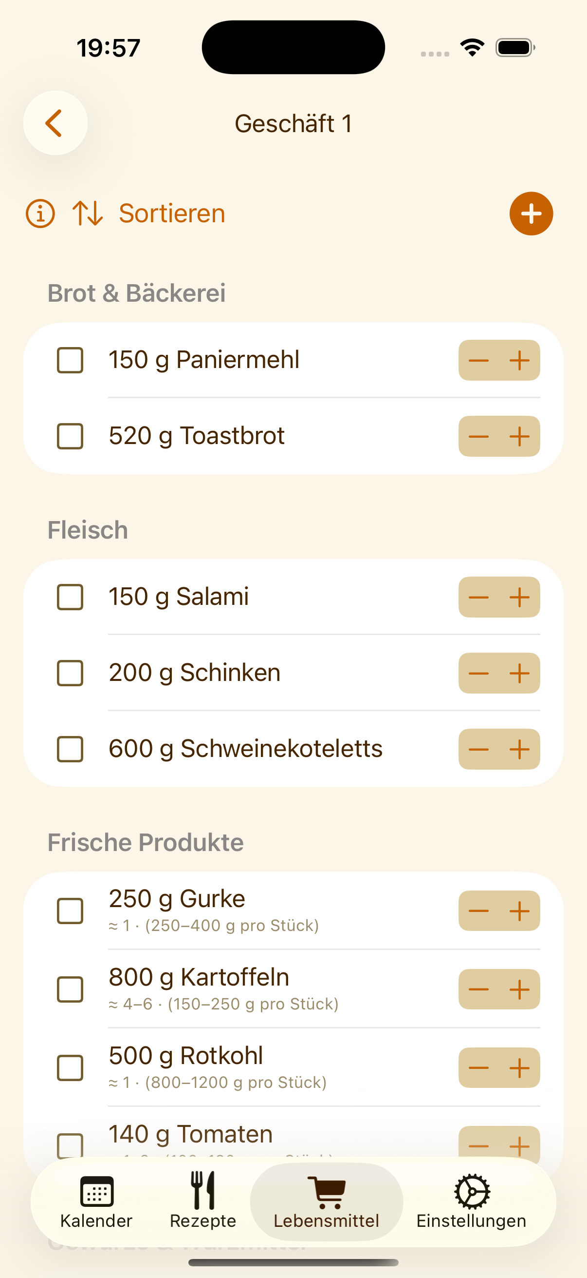 Nach Geschäft sortierte PlanPot-Einkaufsliste auf dem iPhone