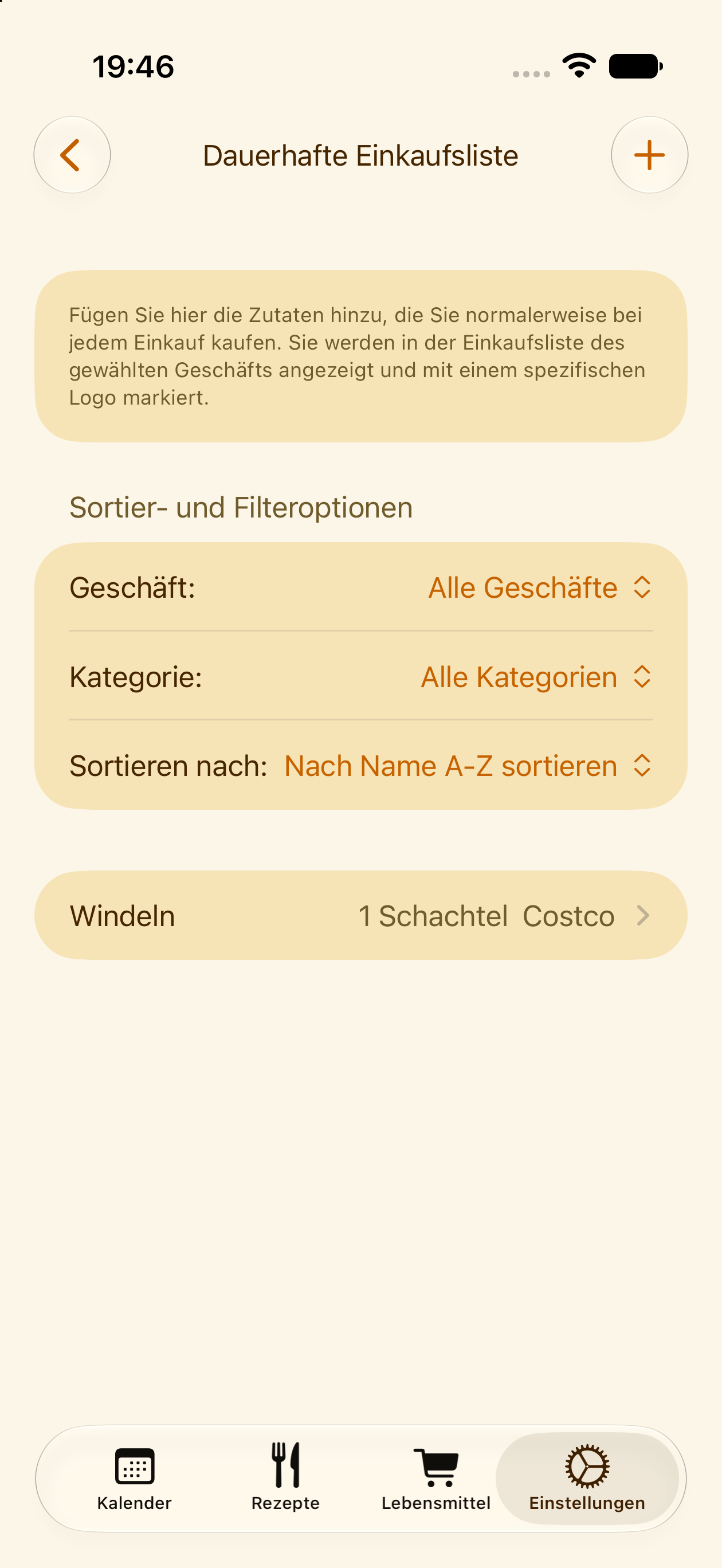 Feste Artikel auf der Einkaufsliste, die bei jedem Einkauf wiederkehren