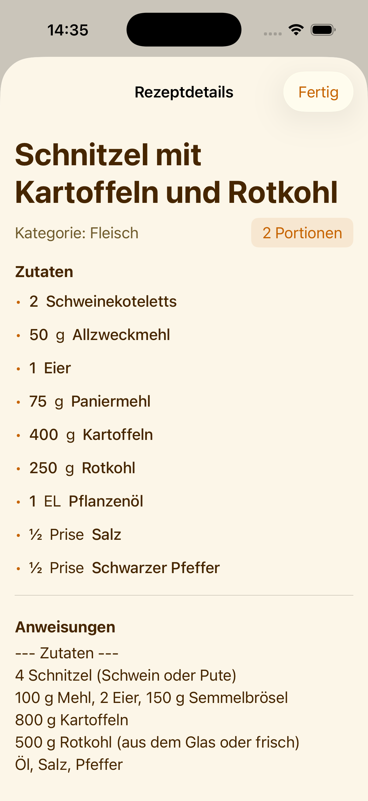Rezeptansicht in PlanPot auf dem iPhone