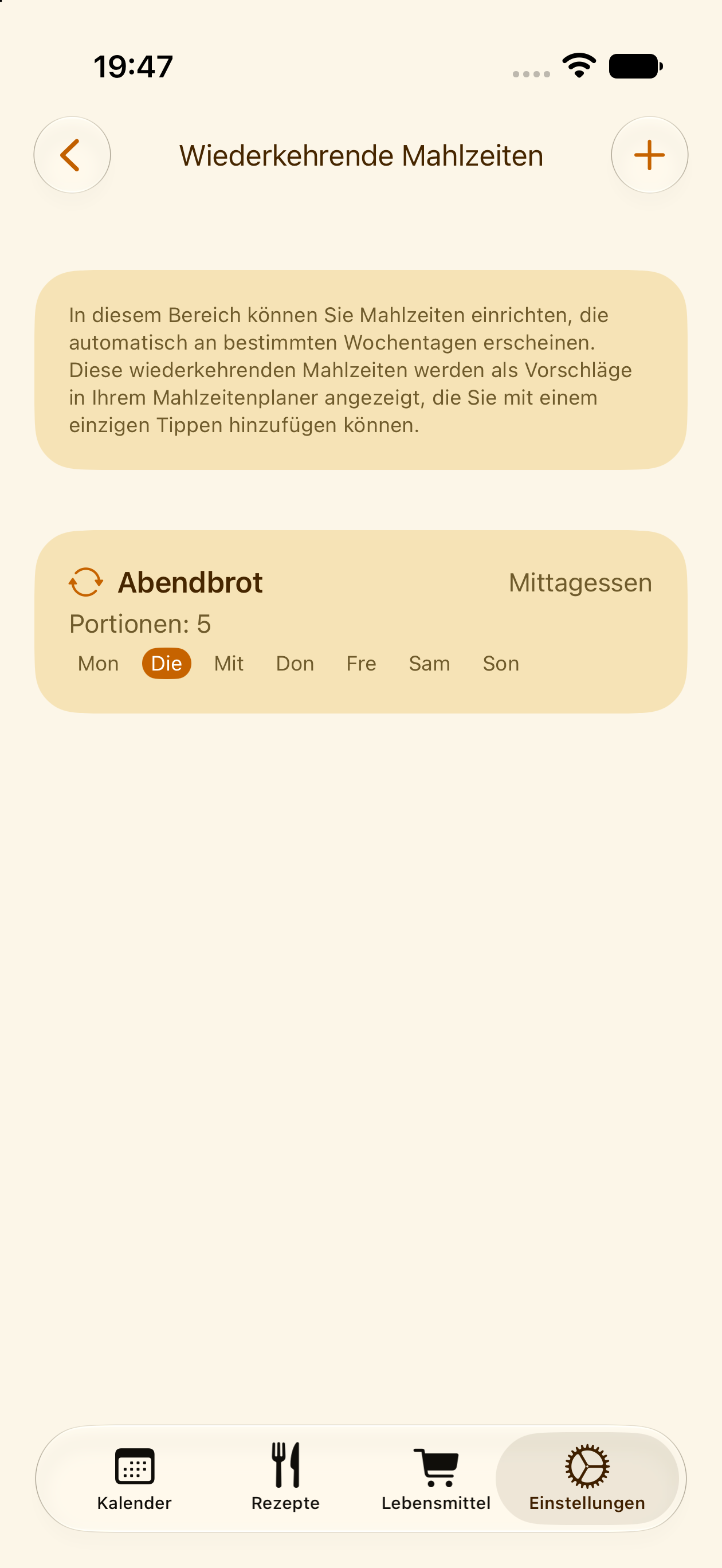 Eine Mahlzeit in PlanPot als wiederkehrend einstellen