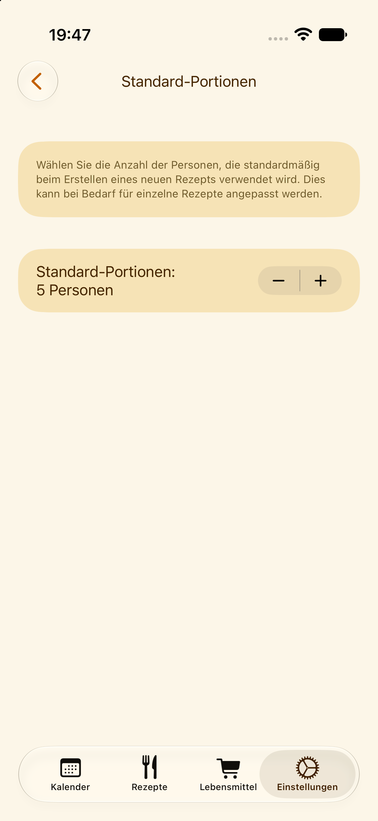 Einstellung der Standardportionen in PlanPot