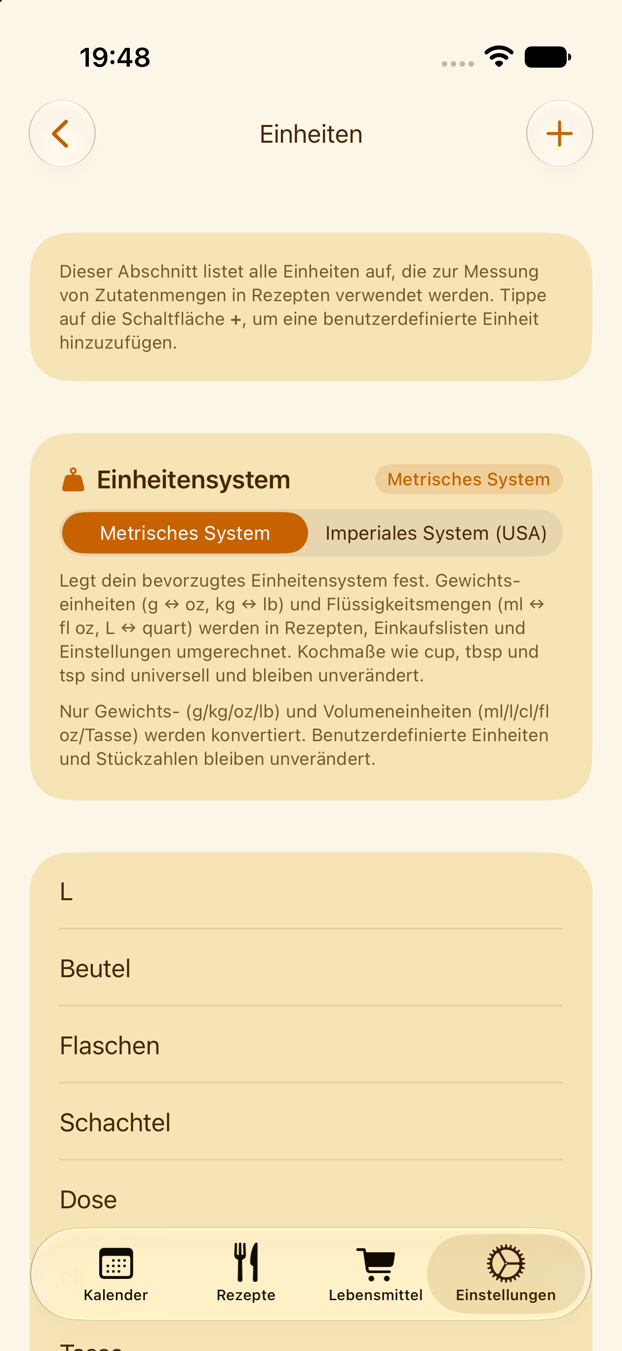 Individuelle Einheiten und Umrechnungen in PlanPot