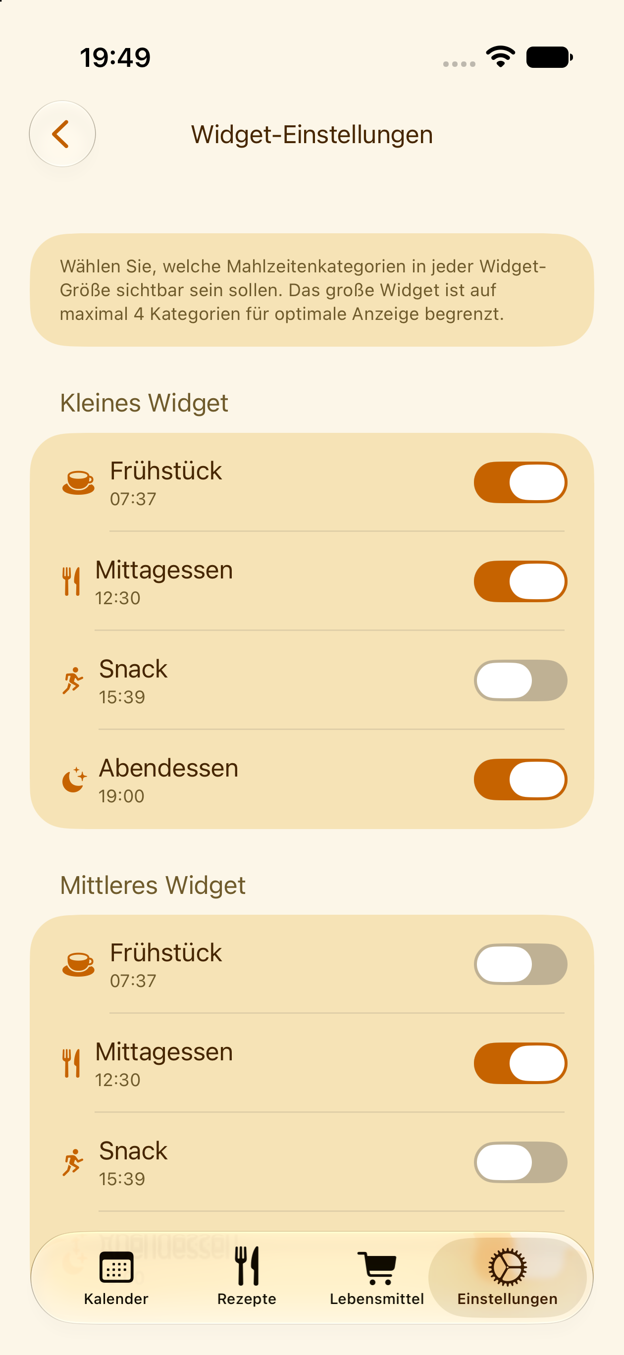 Einstellungen für die Widget-Sichtbarkeit in PlanPot