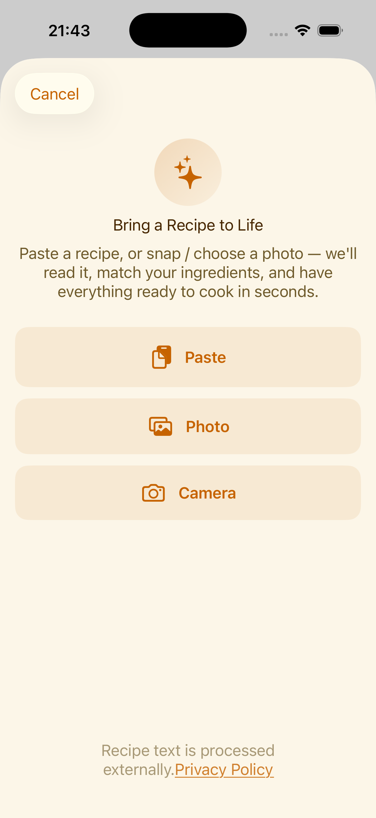 Smart recipe import screen in PlanPot