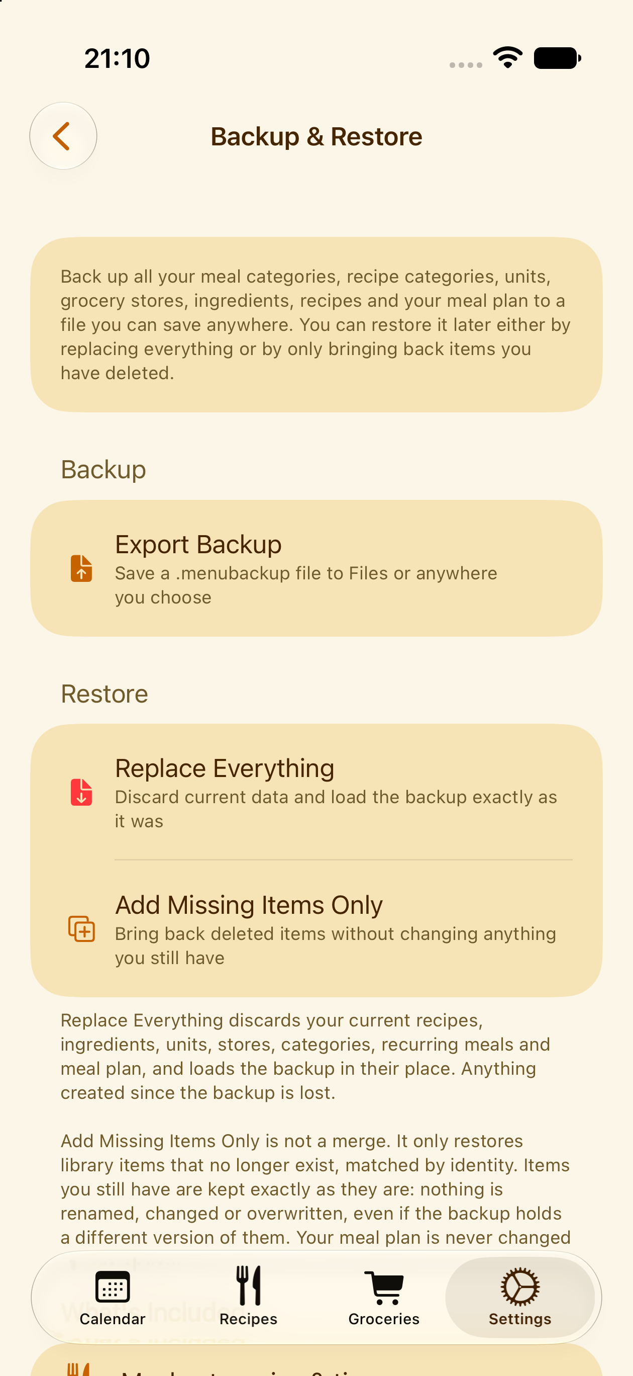 Restoring a backup in PlanPot