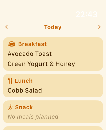 PlanPot meal calendar on Apple Watch