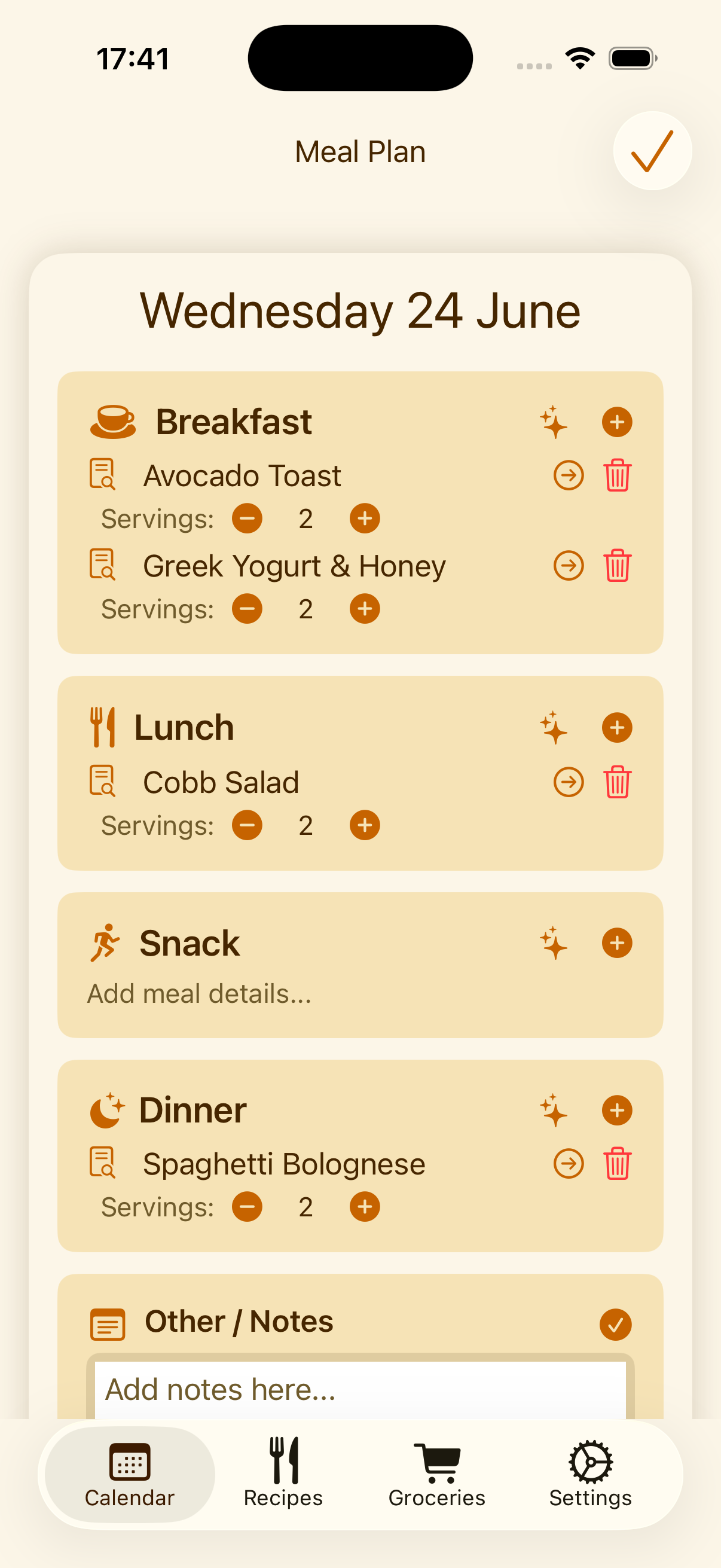 PlanPot weekly meal calendar on iPhone