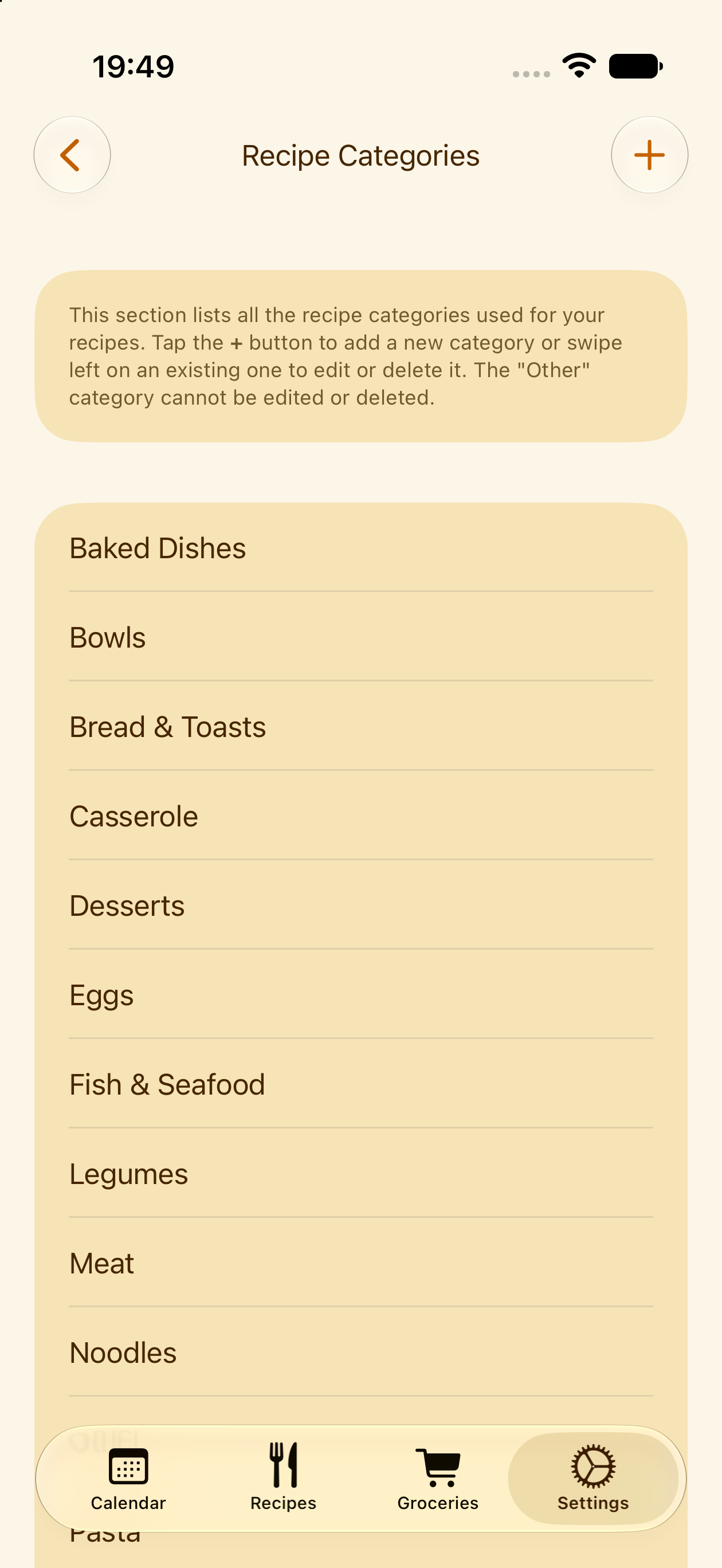 Custom recipe categories in PlanPot