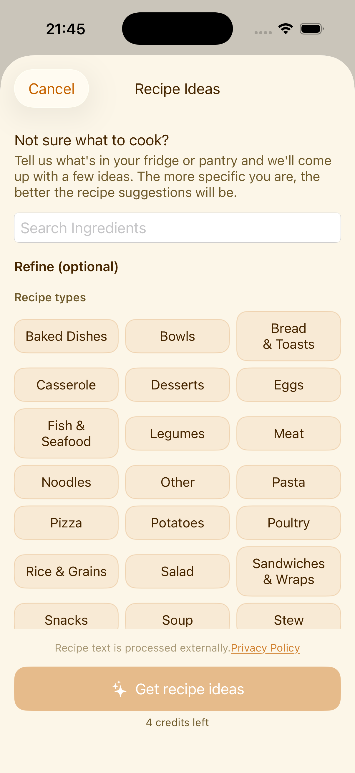 PlanPot suggesting recipe ideas based on pantry ingredients