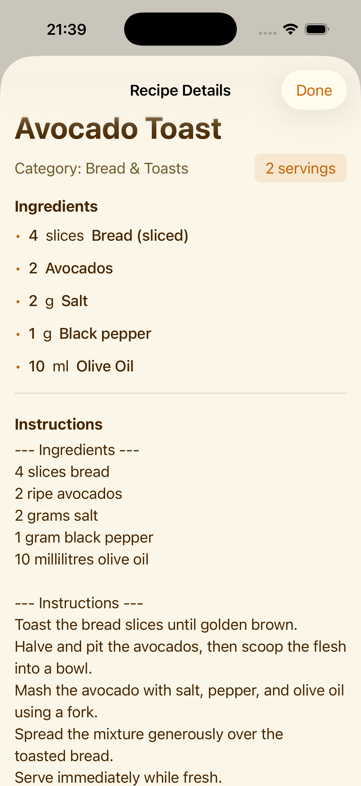 A recipe view in PlanPot on iPhone