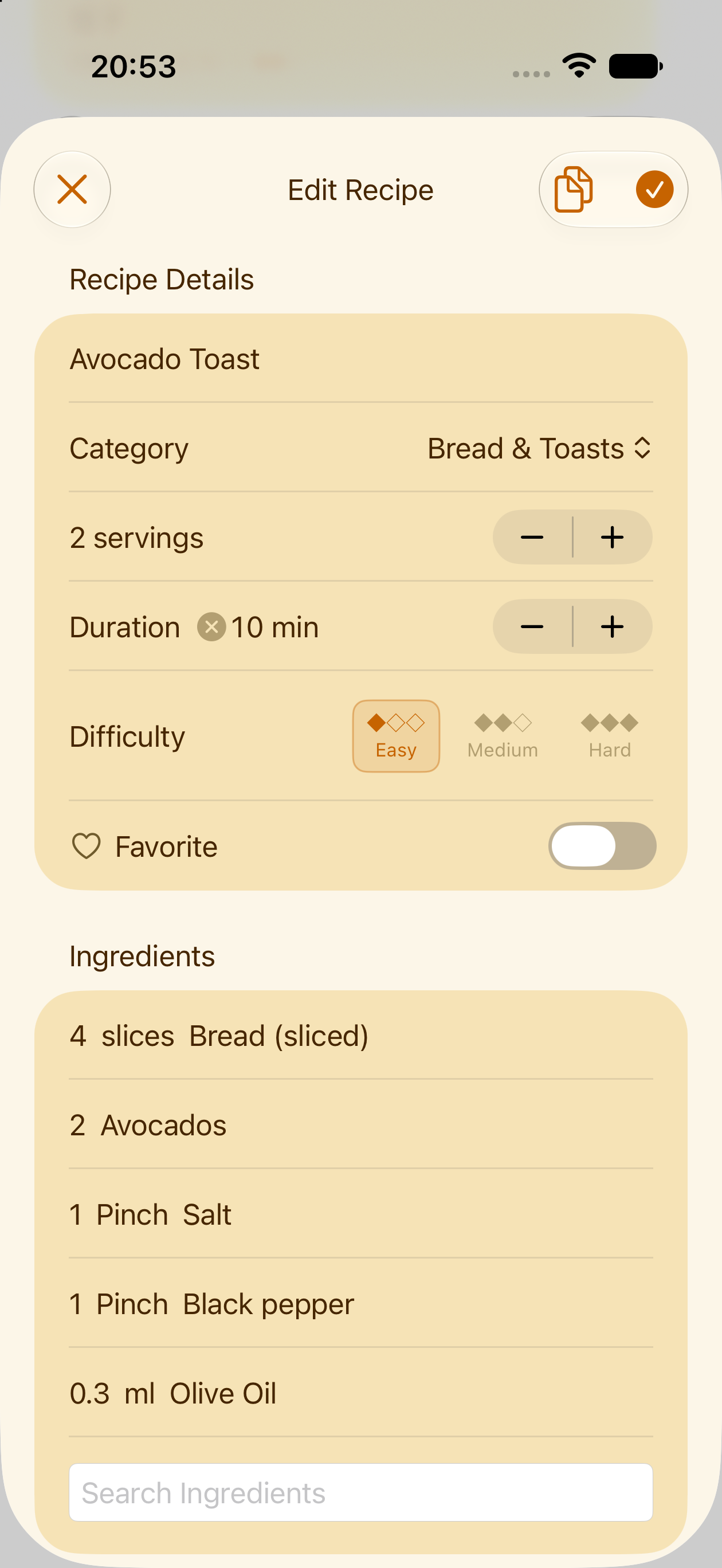 Manually entering a recipe in PlanPot