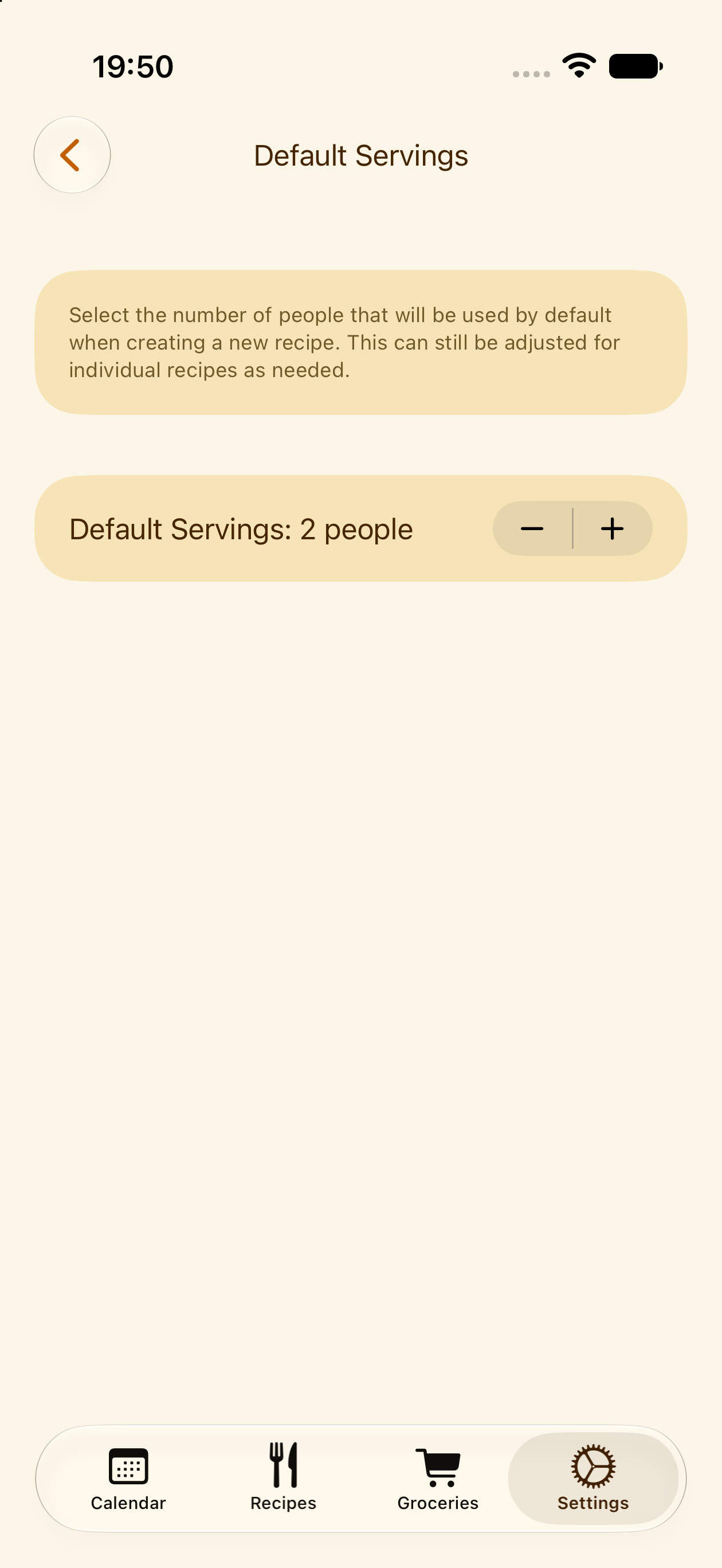 Default servings setting in PlanPot