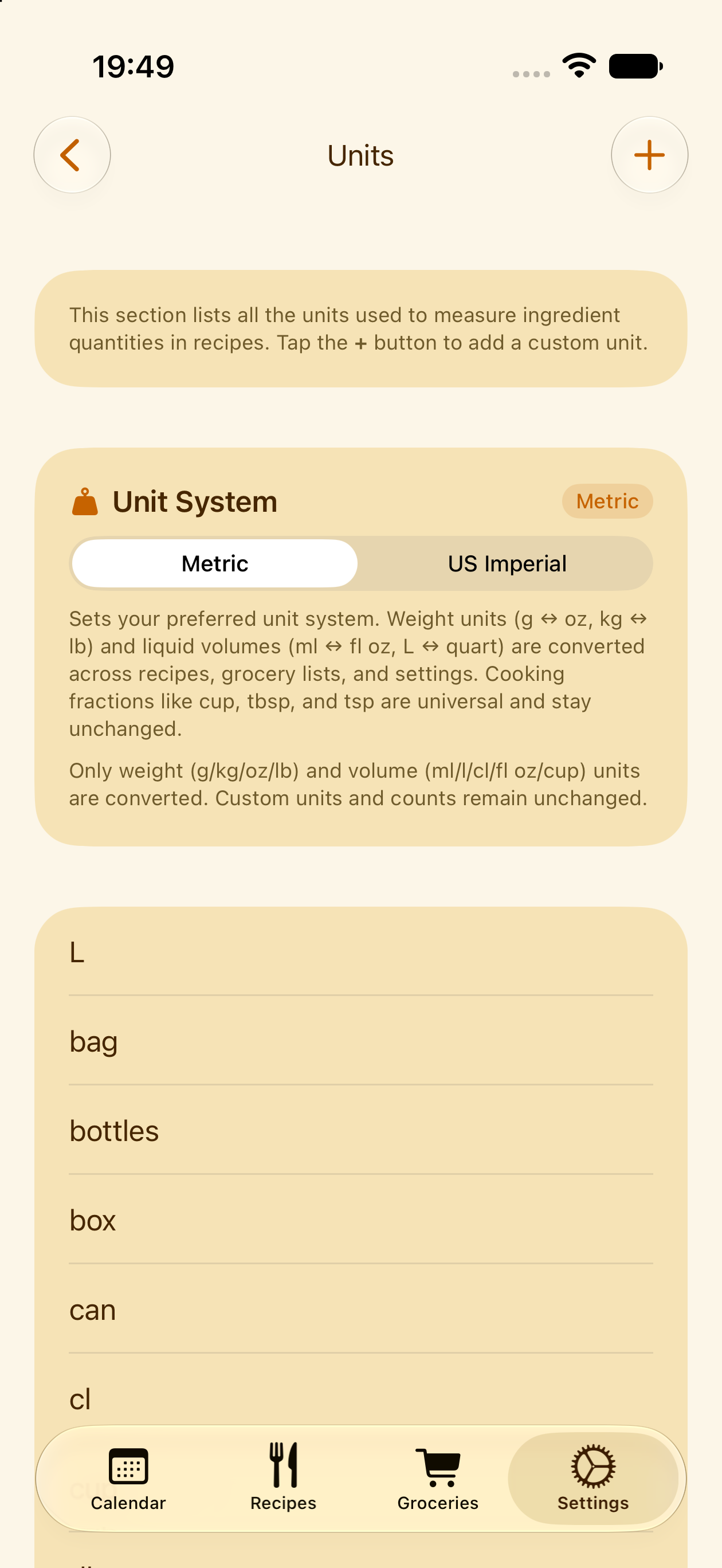 Custom units and conversions in PlanPot