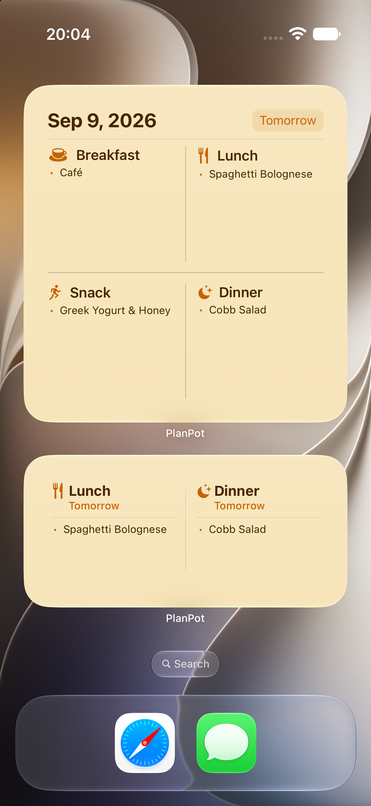 PlanPot home screen and Apple Watch widgets