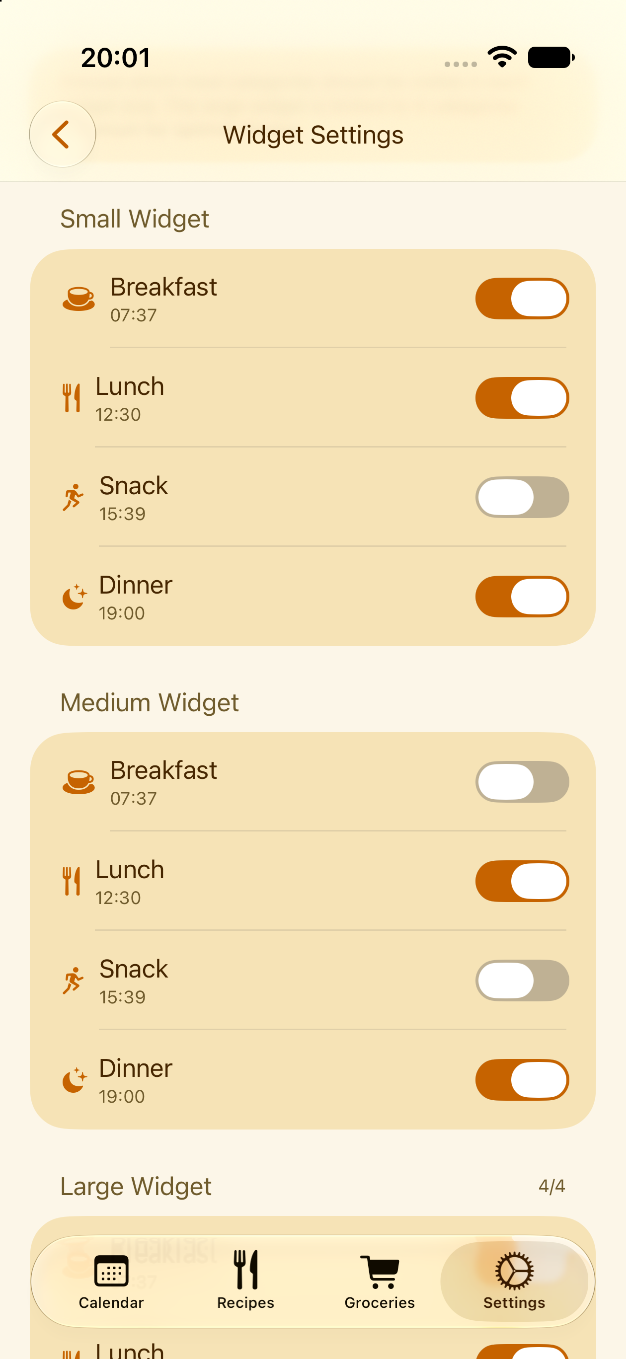 Widget visibility settings in PlanPot