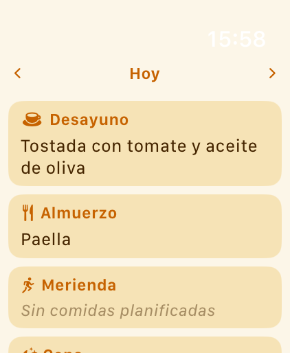 Calendario de comidas de PlanPot en Apple Watch