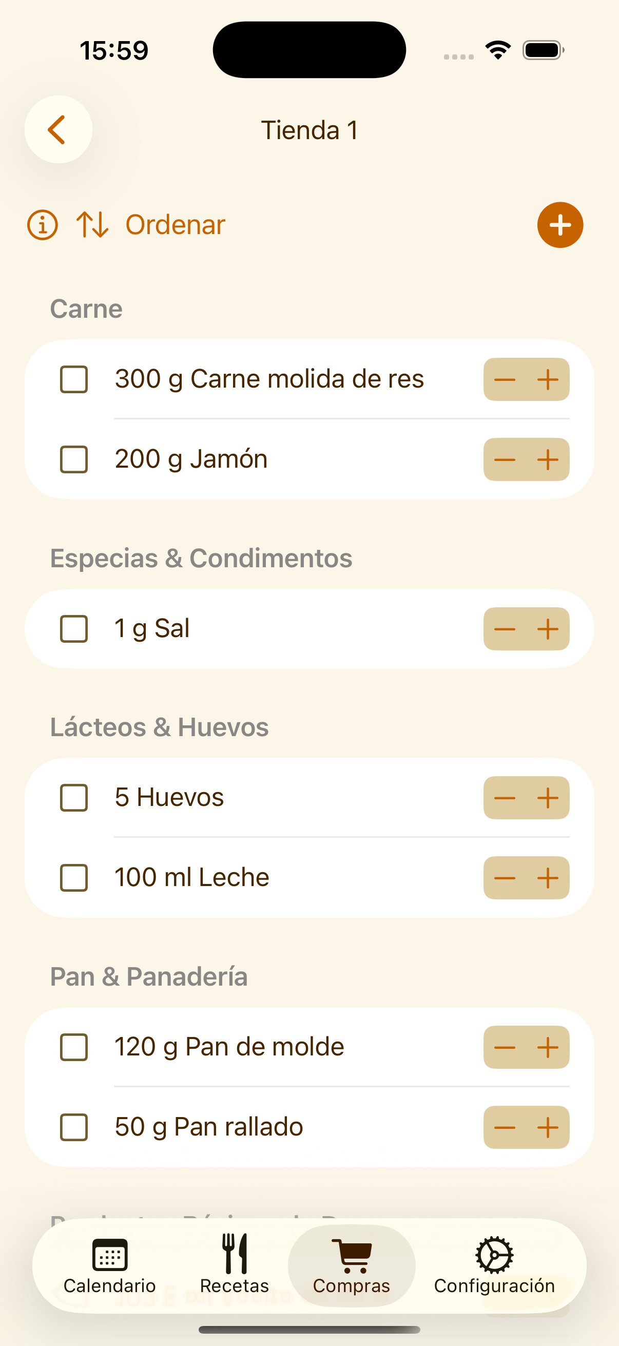 Lista de compras de PlanPot organizada por tienda en iPhone