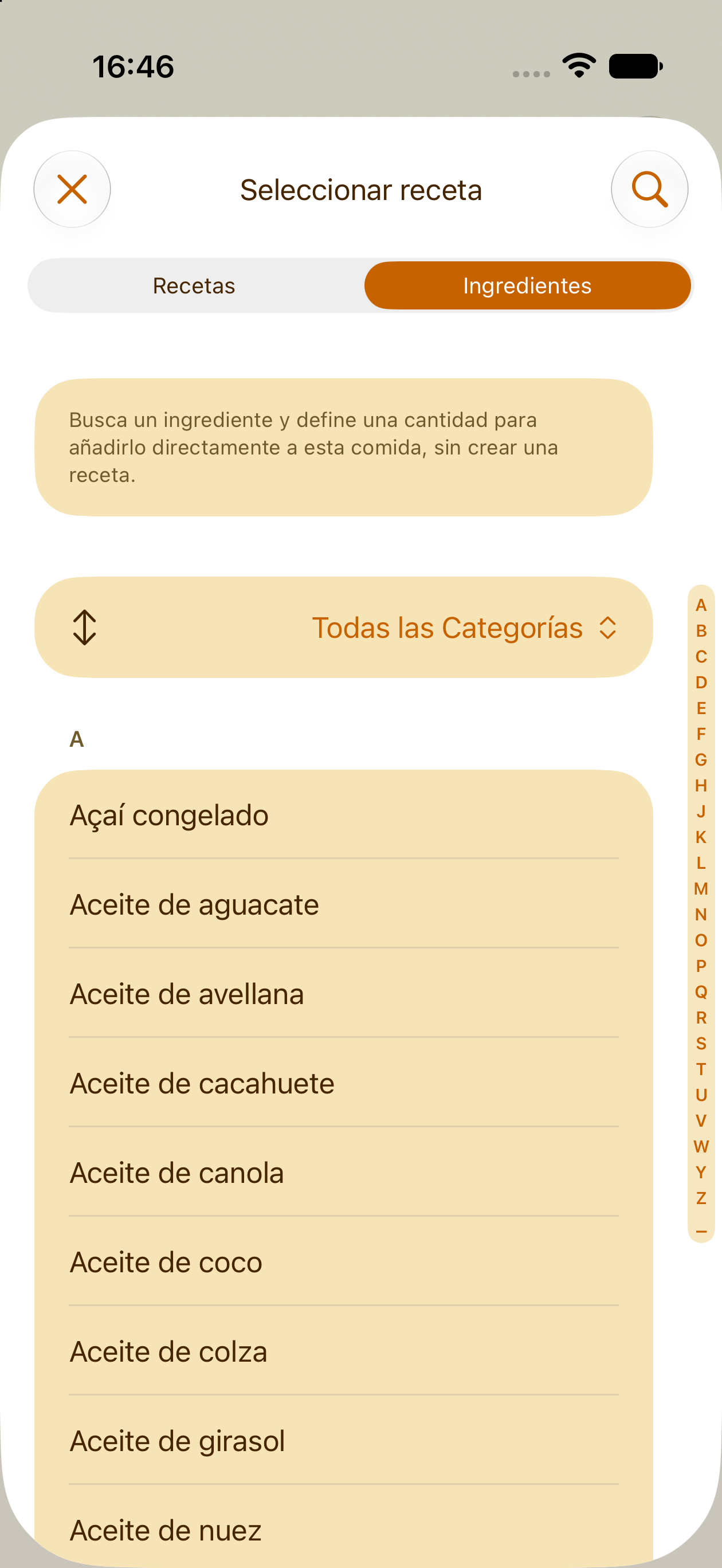 Añadir un solo ingrediente al plan de comidas sin receta