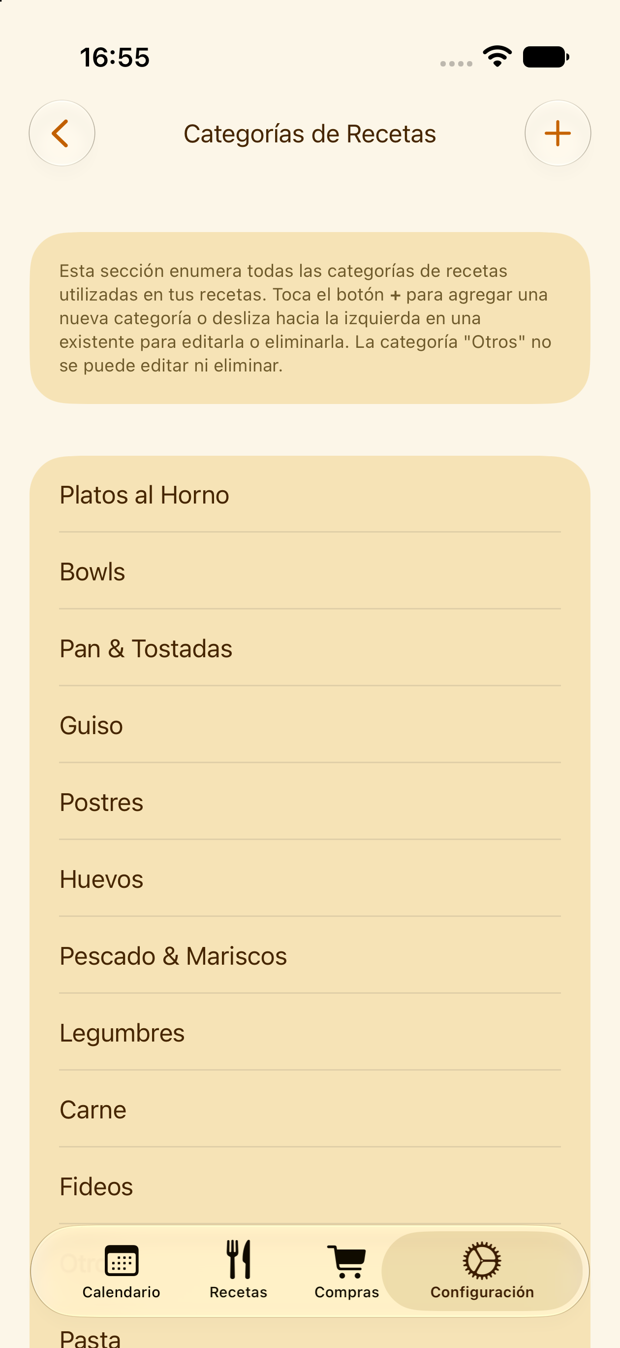 Categorías de recetas personalizadas en PlanPot