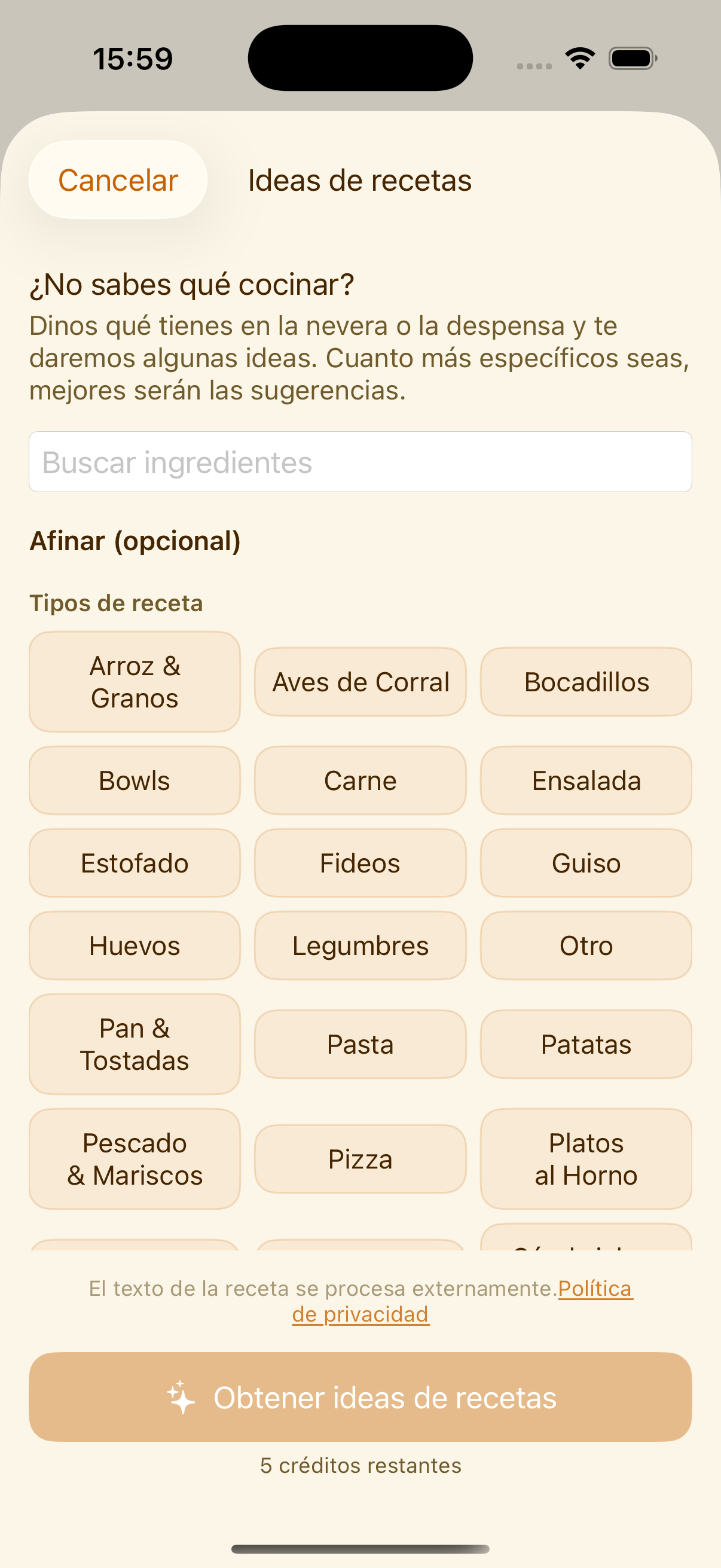 PlanPot sugiriendo ideas de recetas según los ingredientes de la despensa