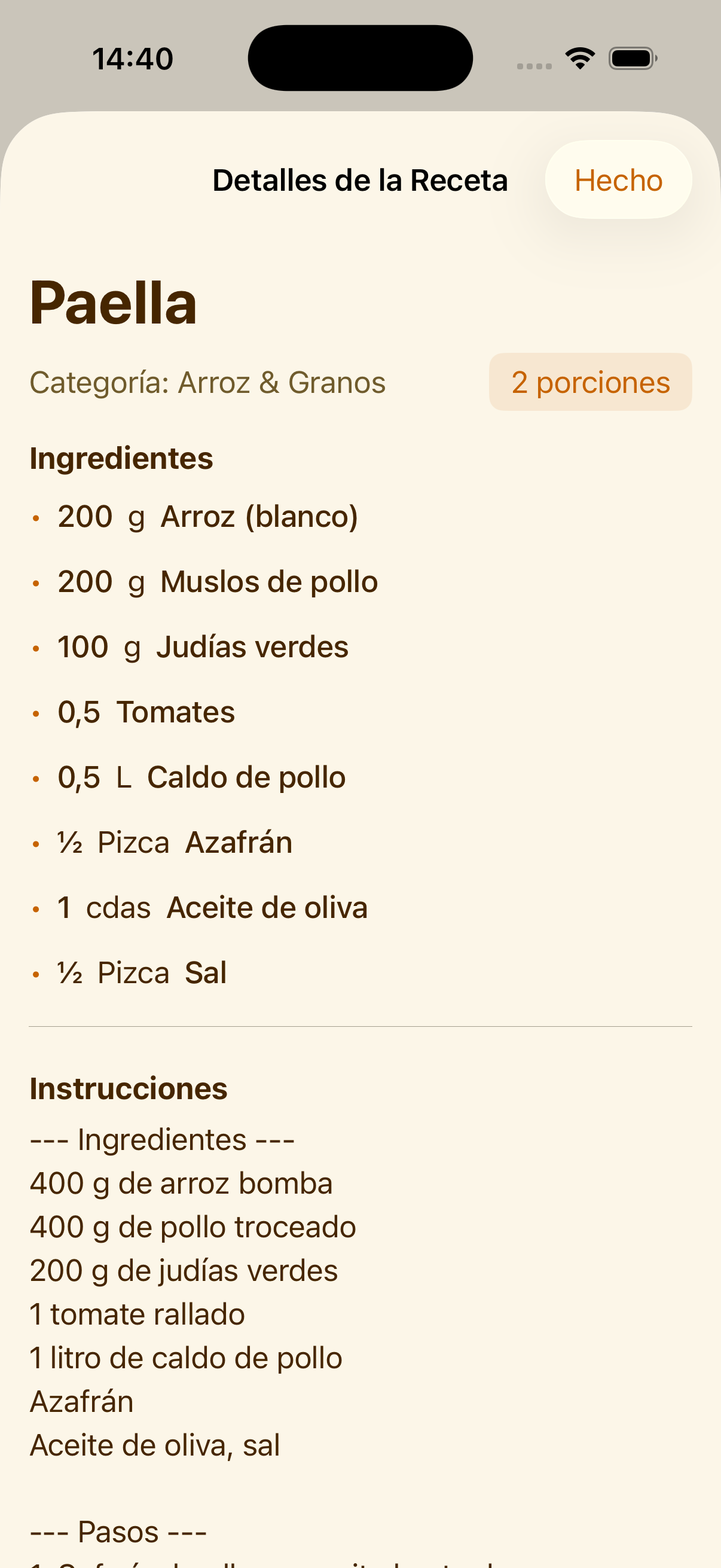 Vista de una receta en PlanPot en iPhone