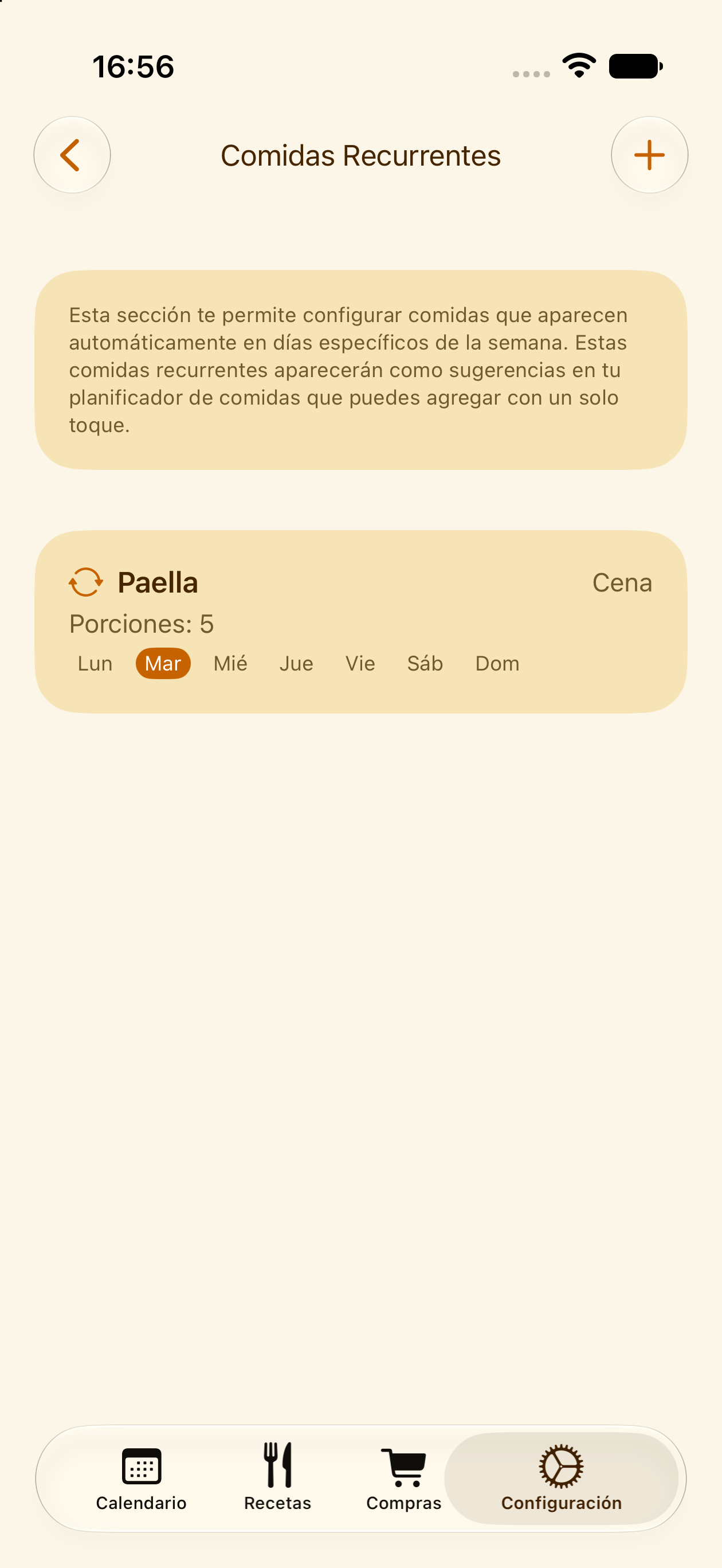 Configurar una comida para que se repita automáticamente en PlanPot