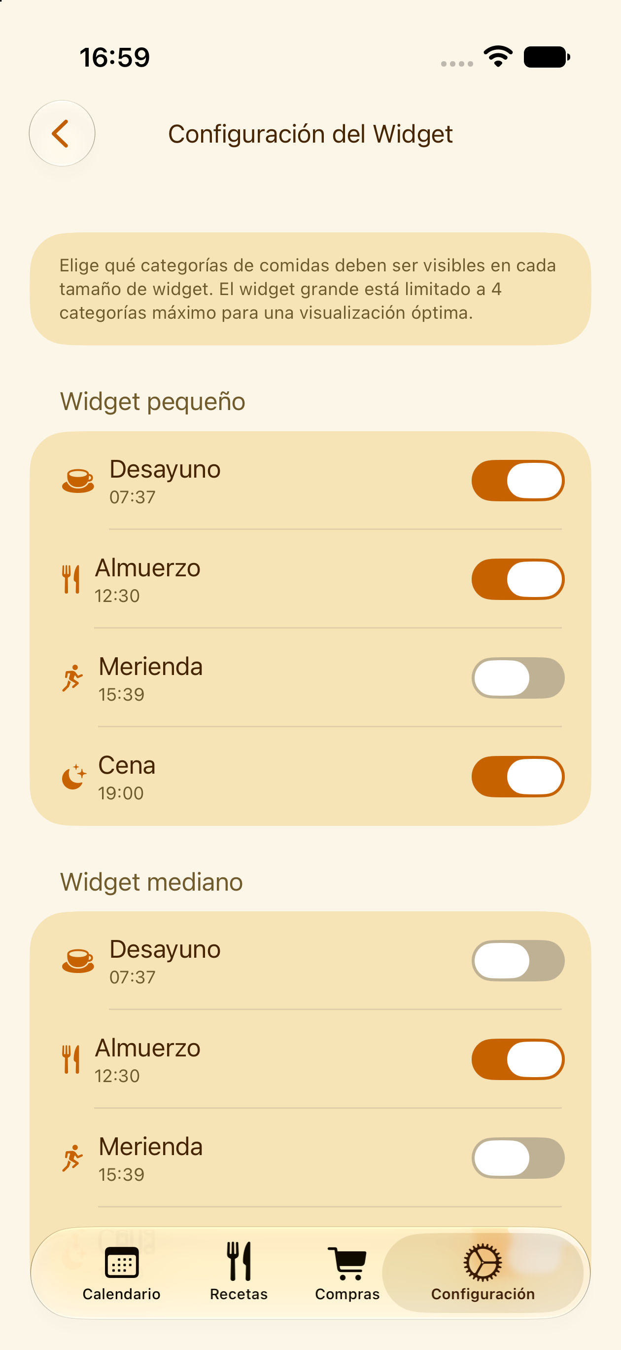 Ajustes de visibilidad de widgets en PlanPot