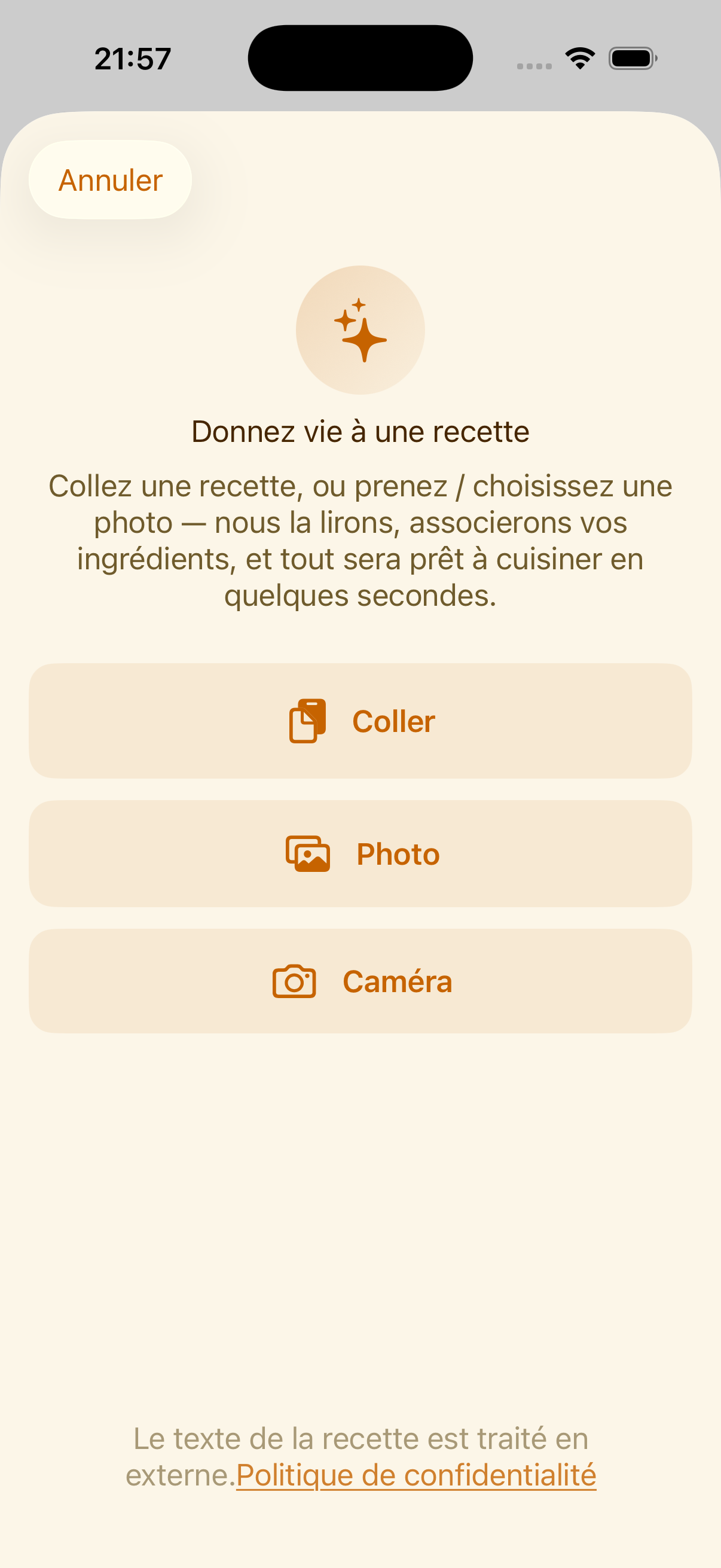 Écran d'import intelligent de recette dans PlanPot