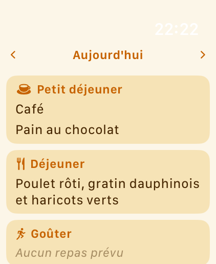 Calendrier de repas PlanPot sur Apple Watch