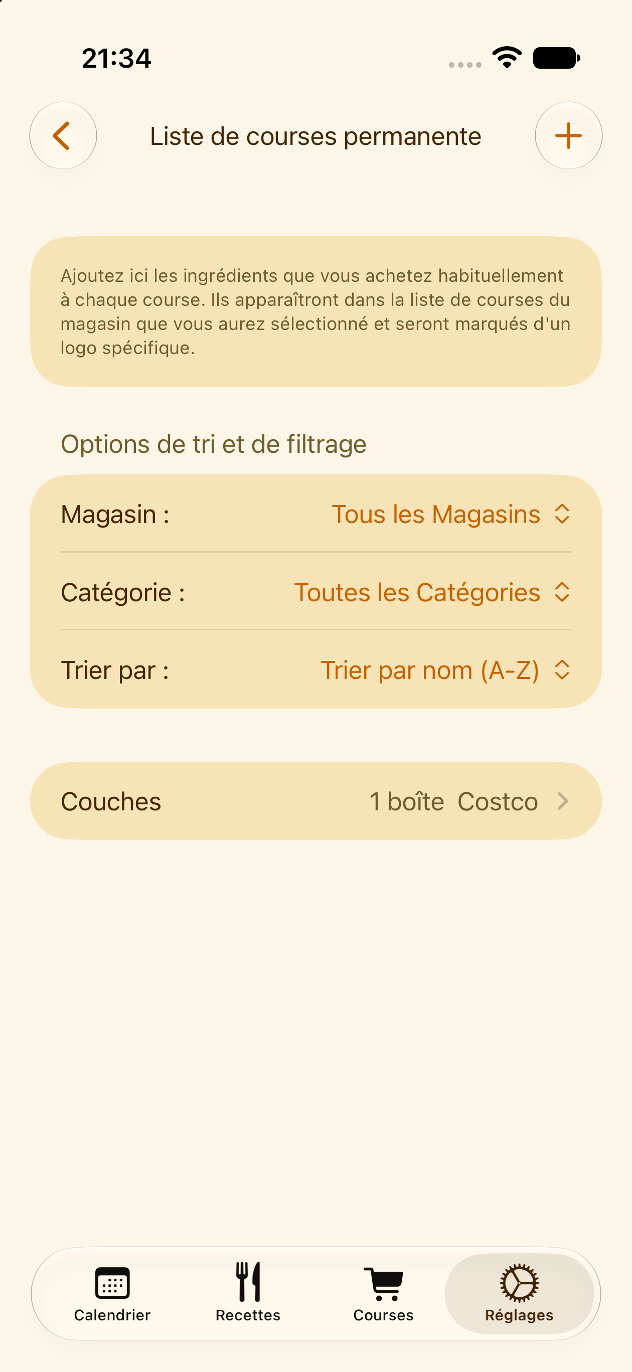 Articles permanents de la liste de courses qui reviennent à chaque sortie