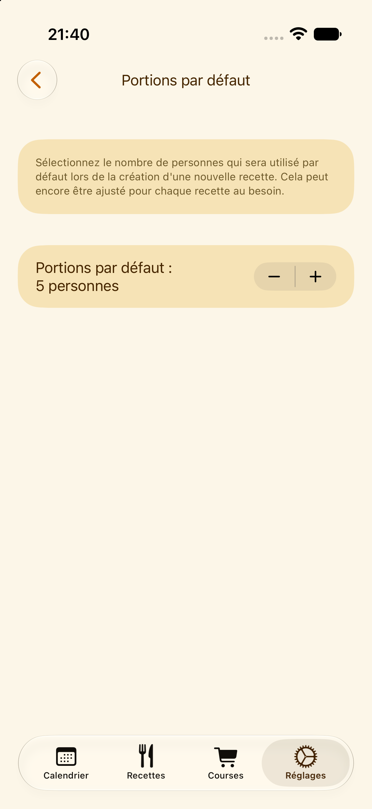 Réglage du nombre de portions par défaut dans PlanPot
