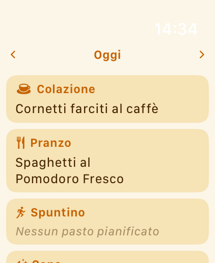 Calendario dei pasti di PlanPot su Apple Watch