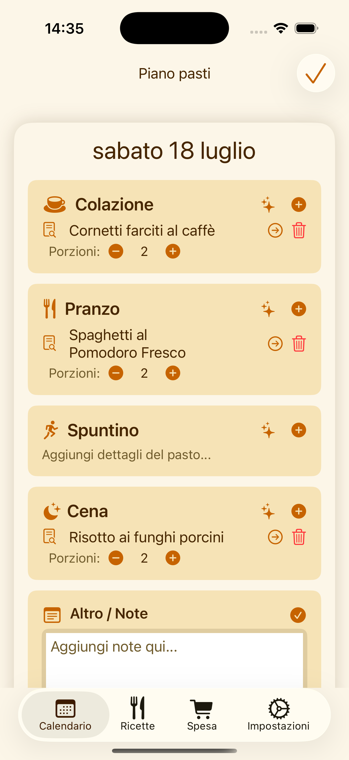 Calendario settimanale dei pasti di PlanPot su iPhone
