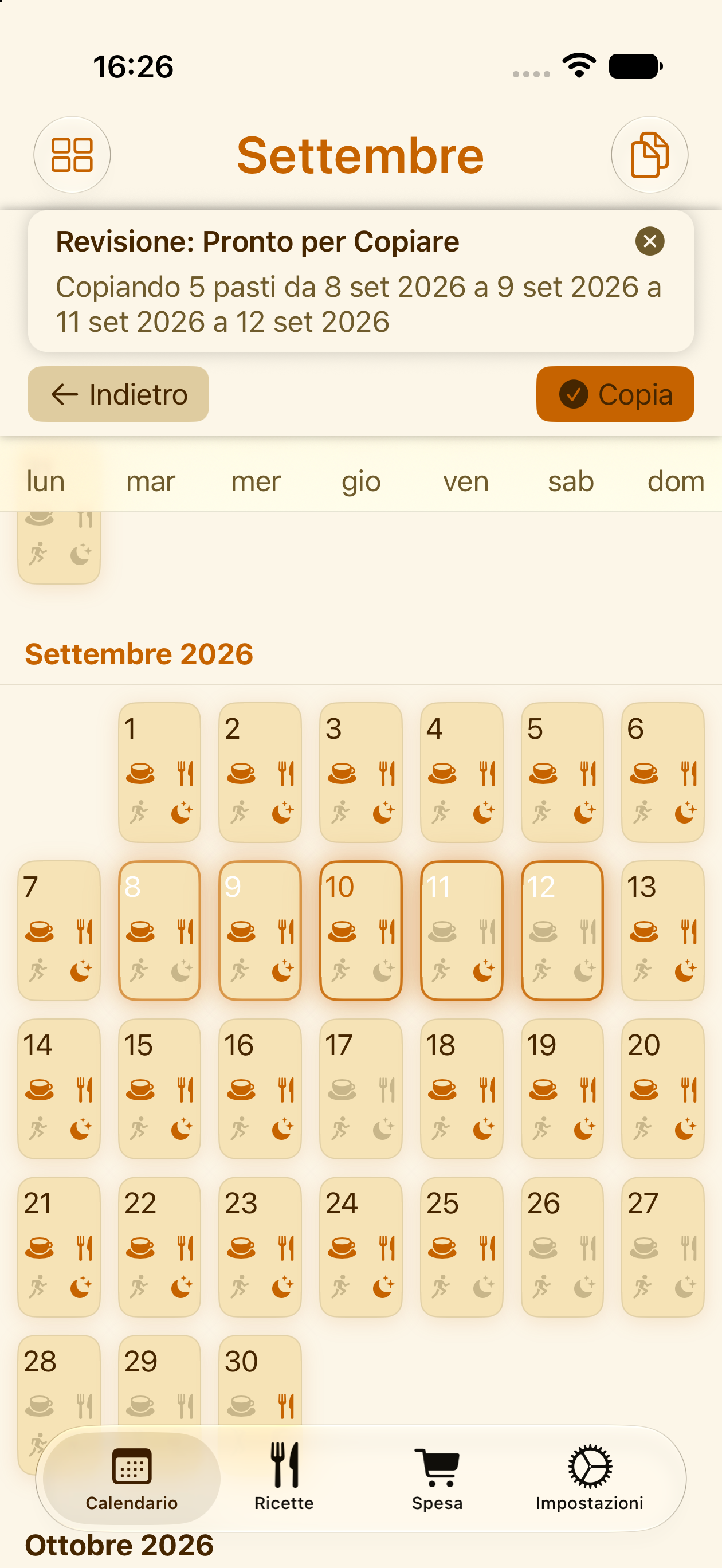 Copia di una settimana di pasti su un nuovo intervallo di date in PlanPot