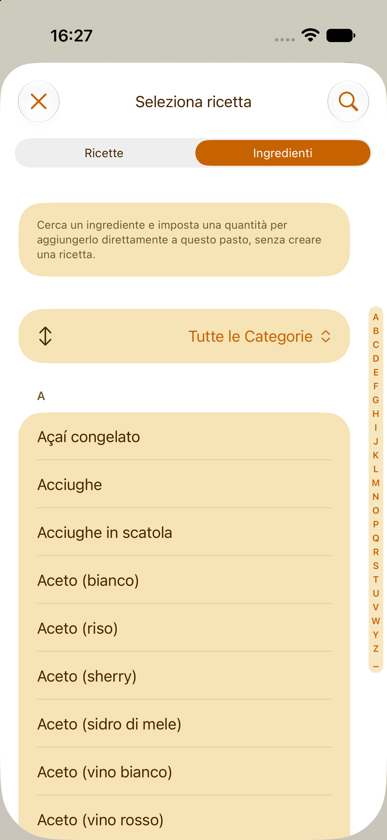 Aggiunta di un singolo ingrediente al piano pasti senza ricetta