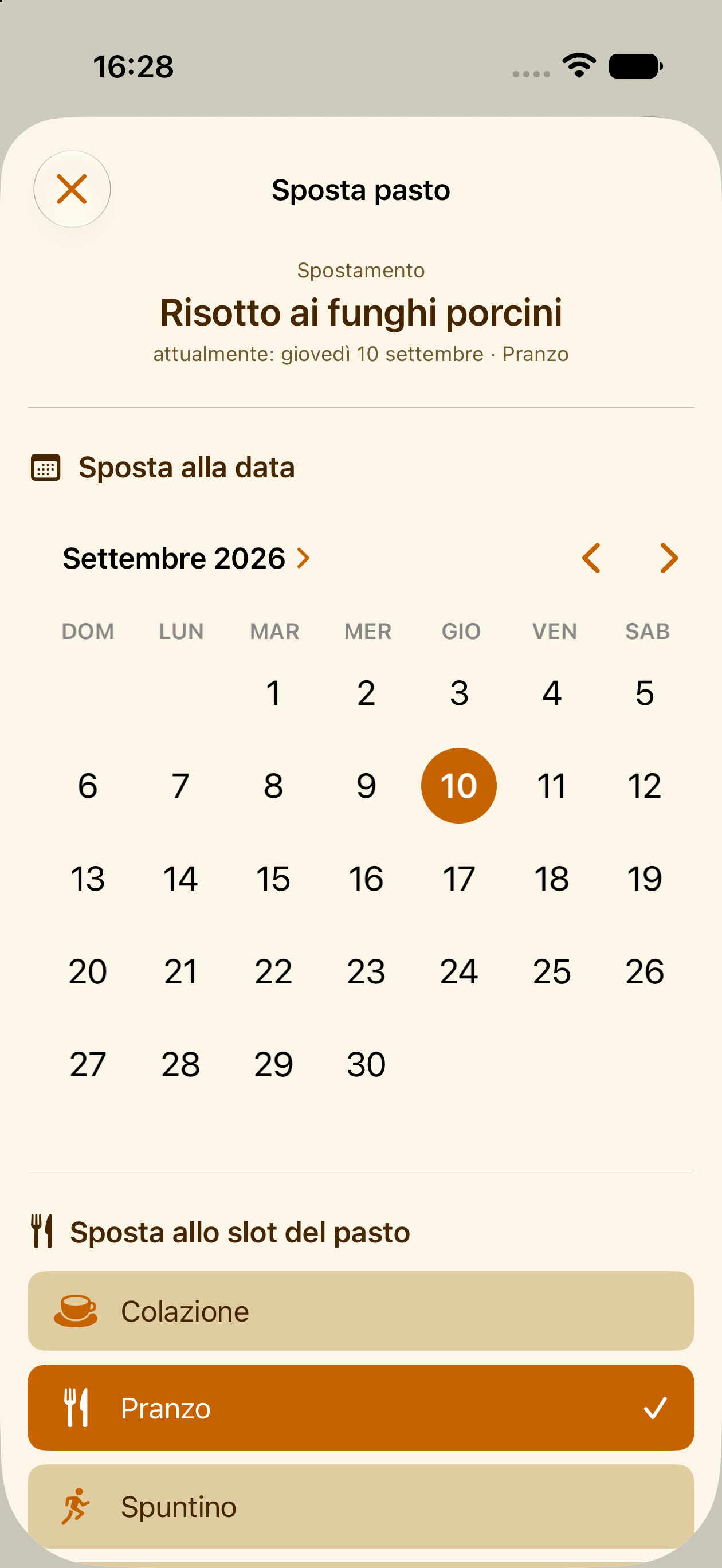 Spostamento di un pasto pianificato a un altro giorno in PlanPot