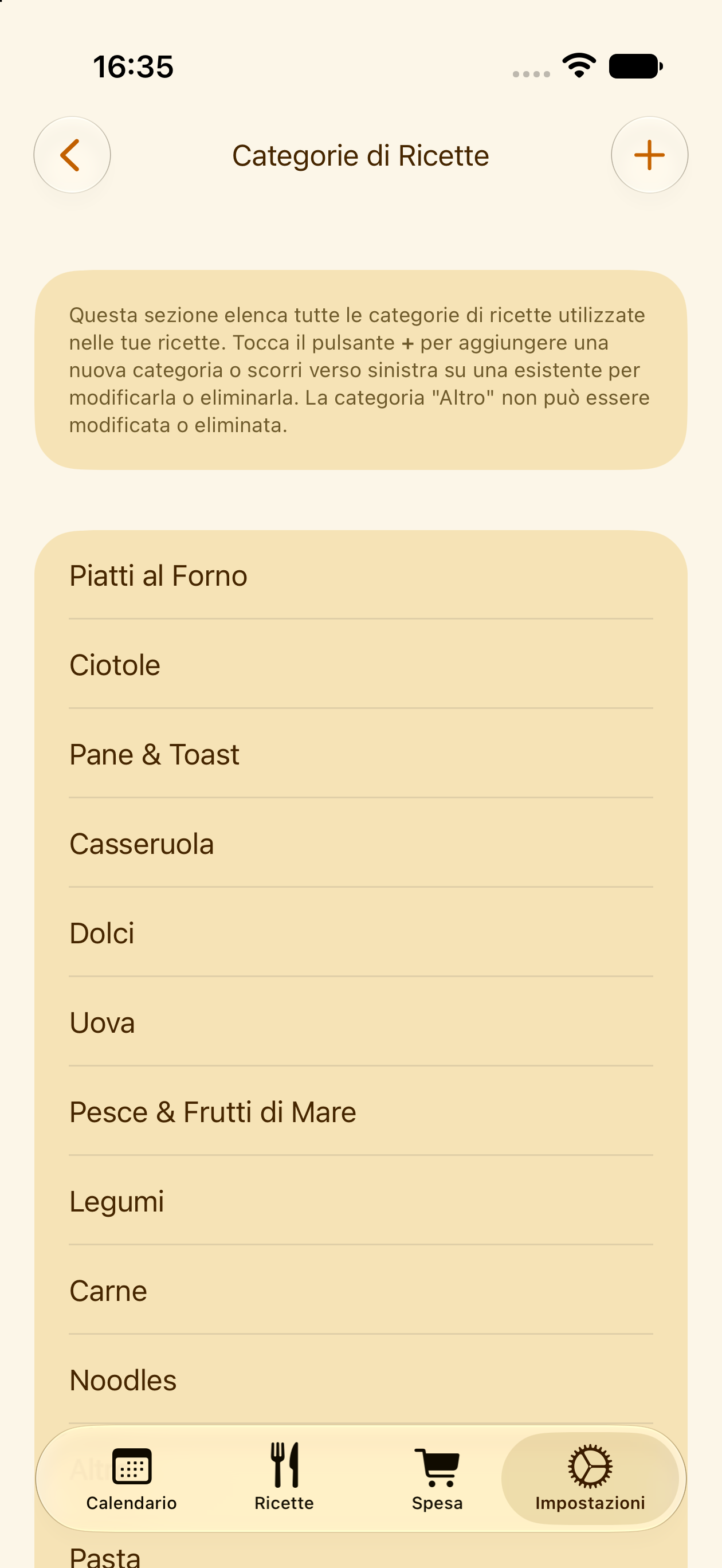 Categorie di ricette personalizzate in PlanPot