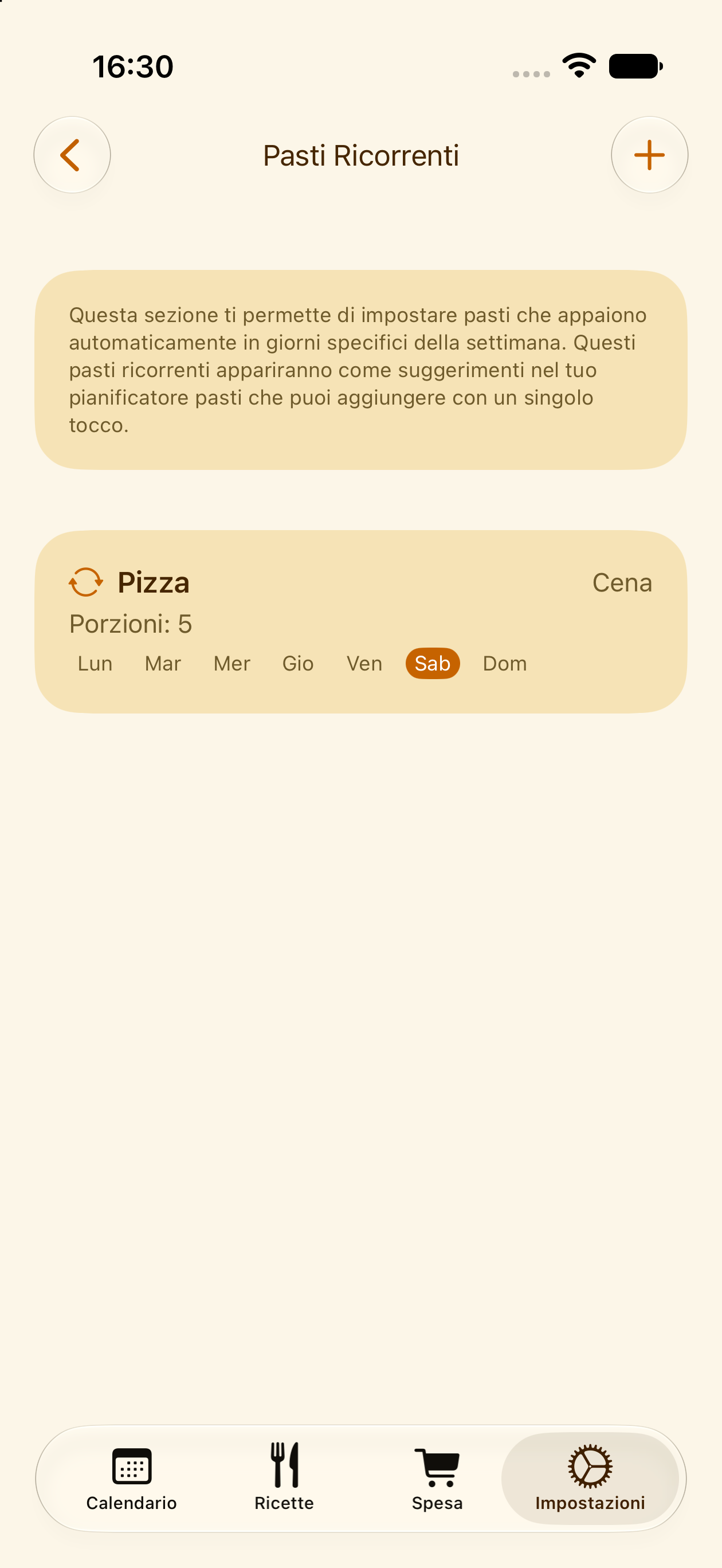 Impostazione di un pasto ricorrente in PlanPot
