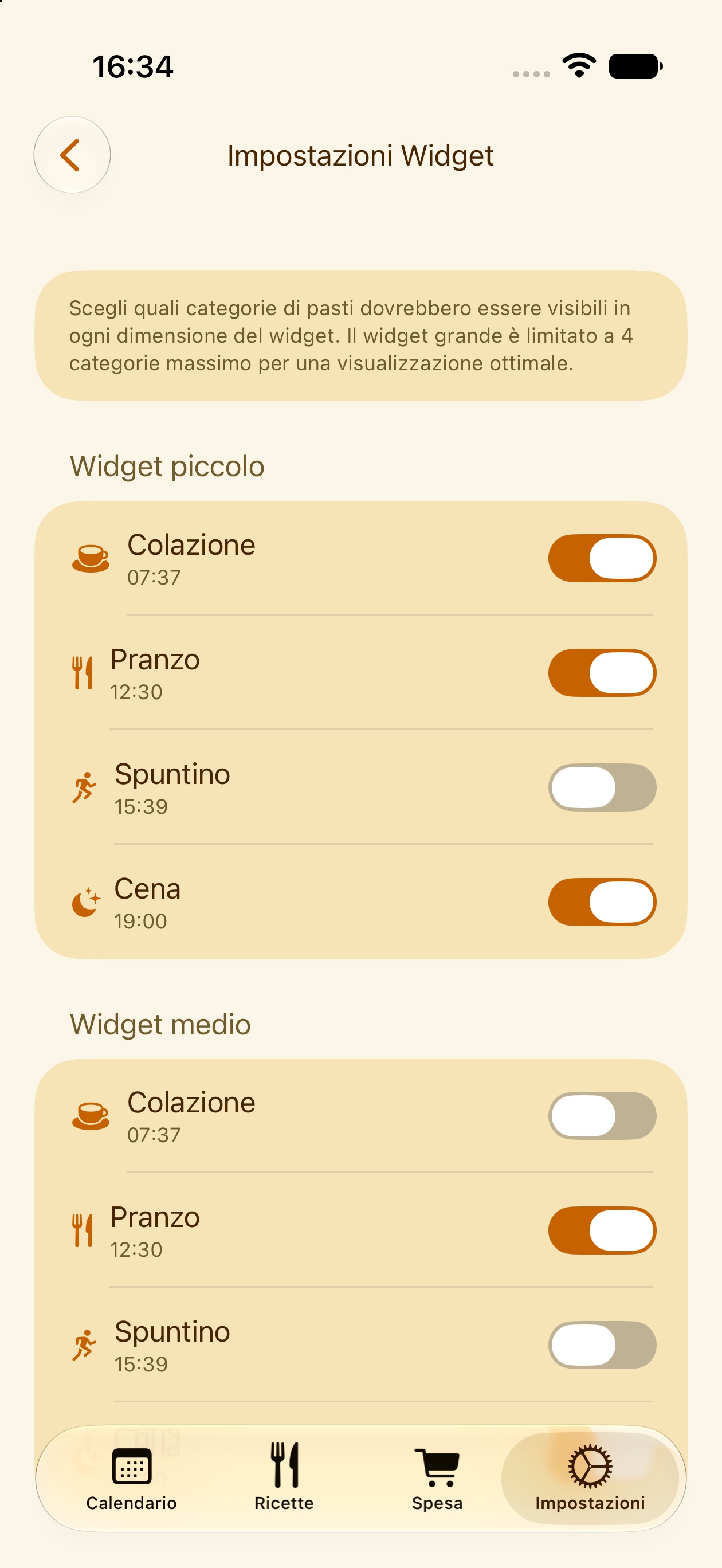 Impostazioni di visibilità dei widget in PlanPot