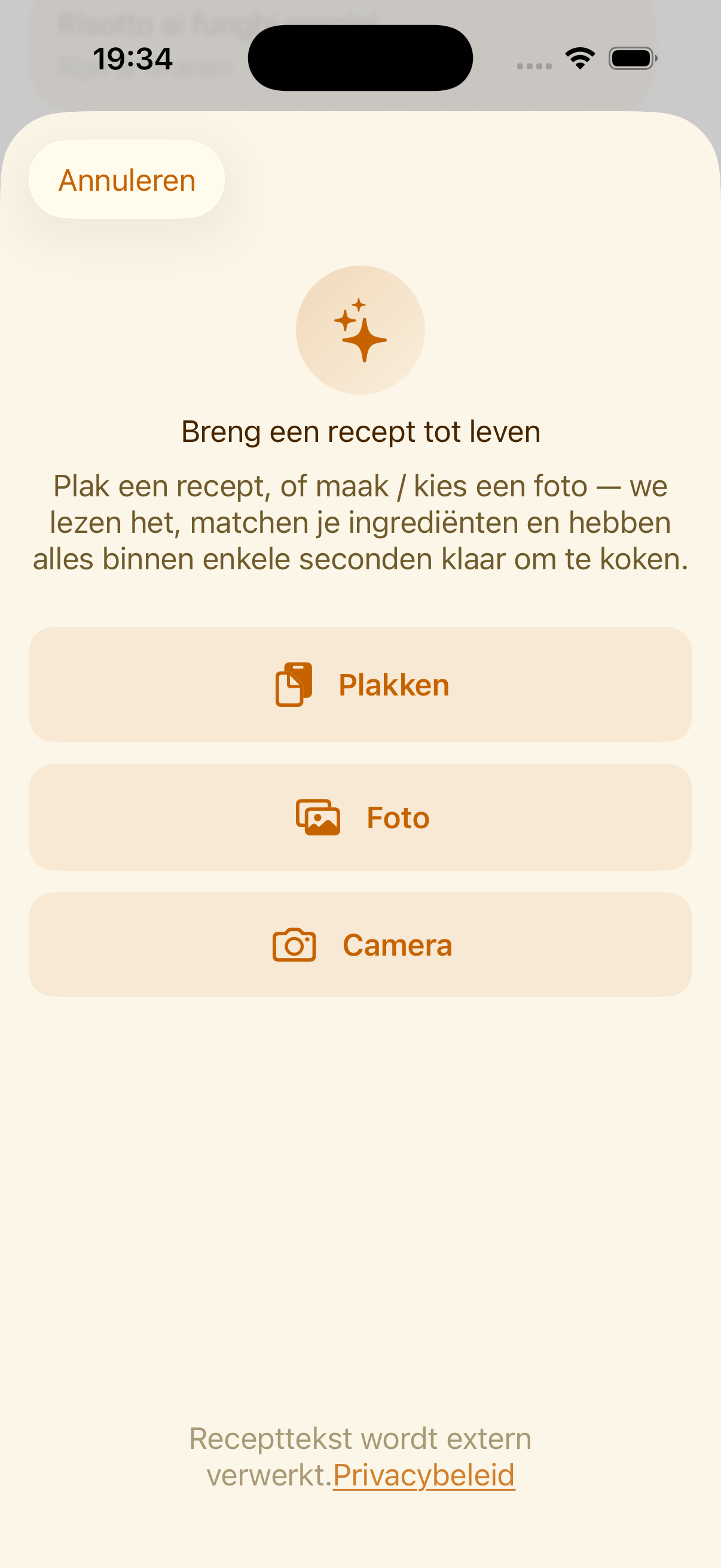 Scherm voor slimme receptimport in PlanPot