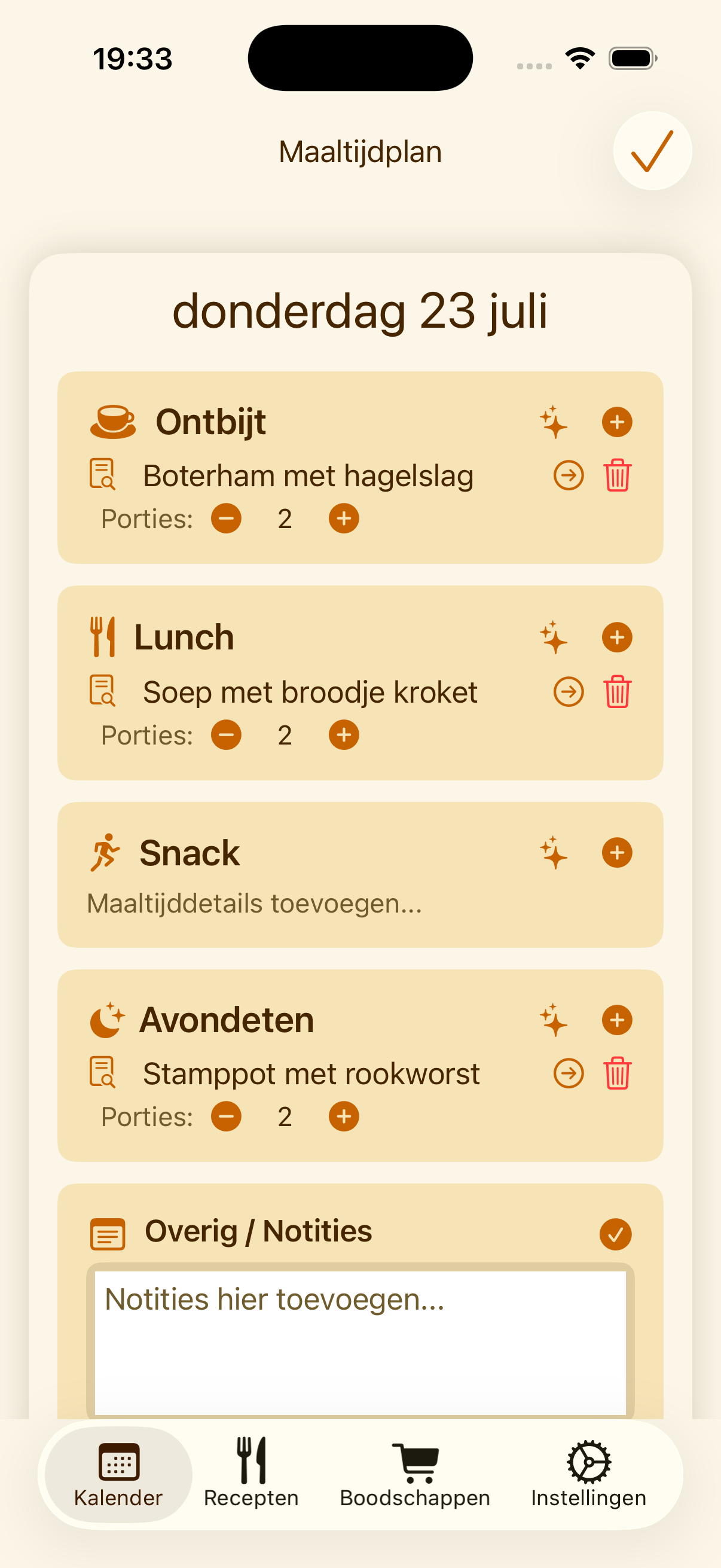 Wekelijkse PlanPot-maaltijdkalender op iPhone
