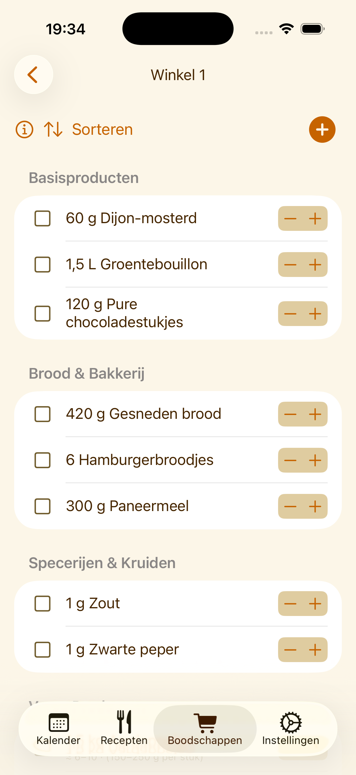 PlanPot-boodschappenlijst gesorteerd per winkel op iPhone