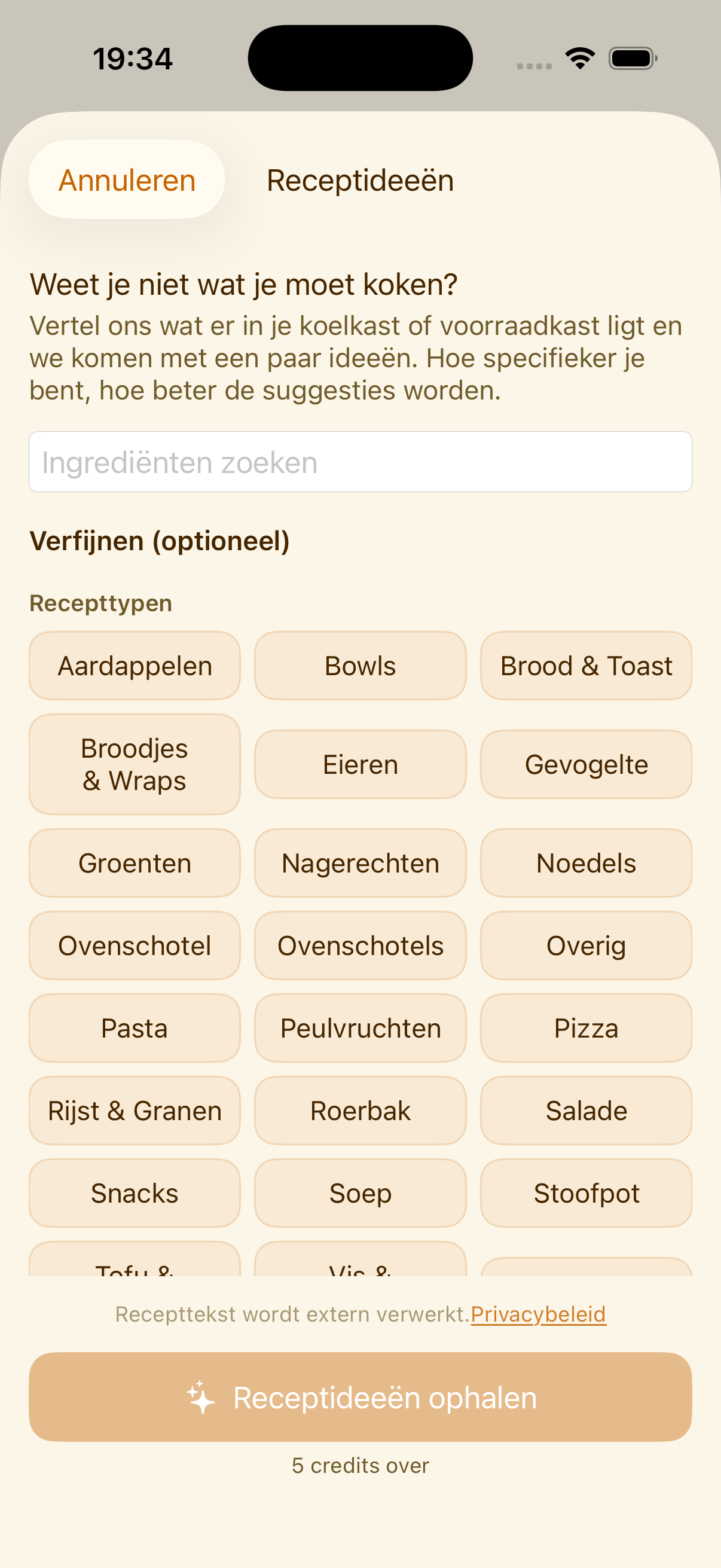 PlanPot dat receptideeën voorstelt op basis van ingrediënten uit de voorraadkast
