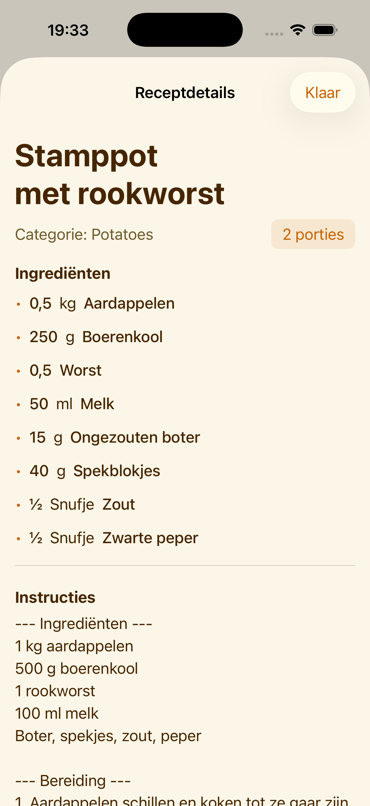 Receptweergave in PlanPot op iPhone