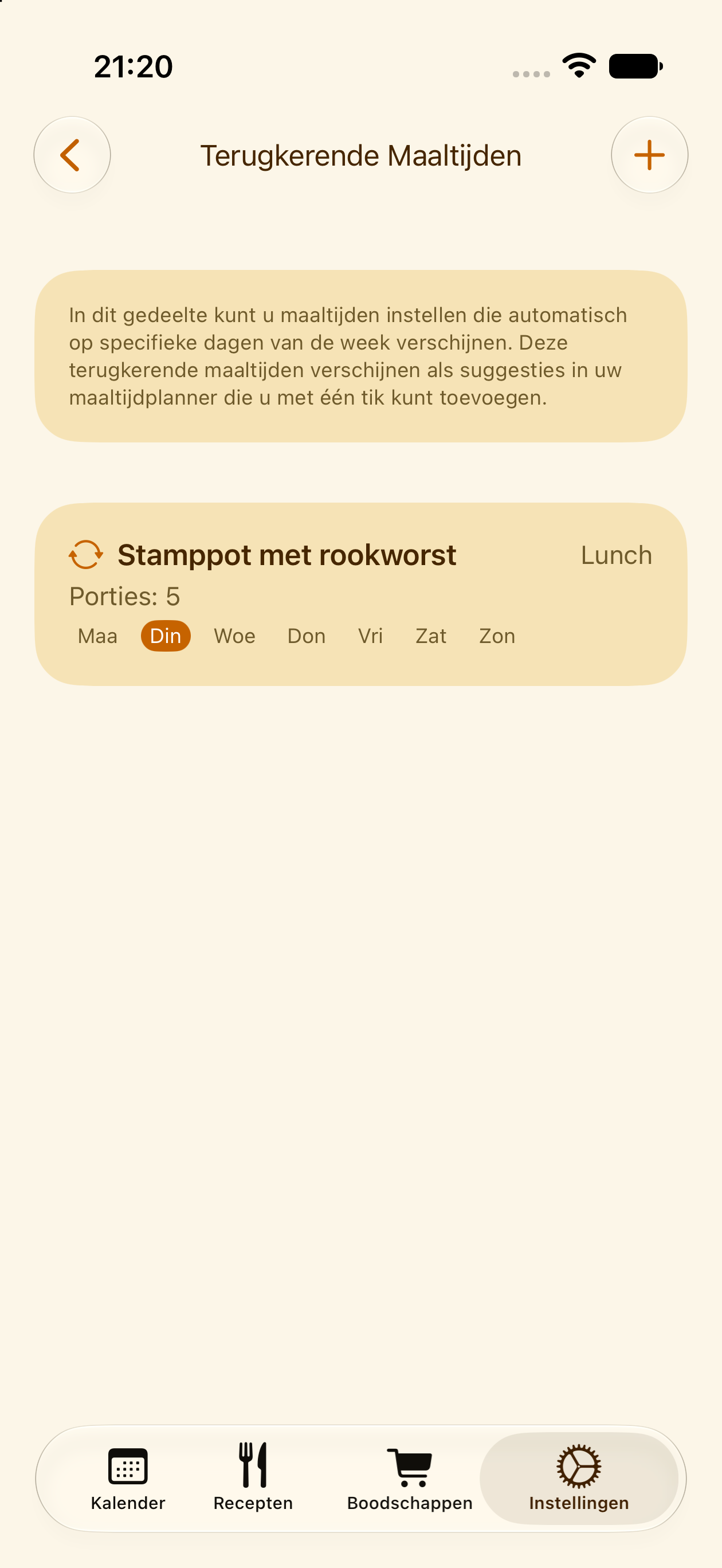 Een maaltijd instellen om automatisch te herhalen in PlanPot