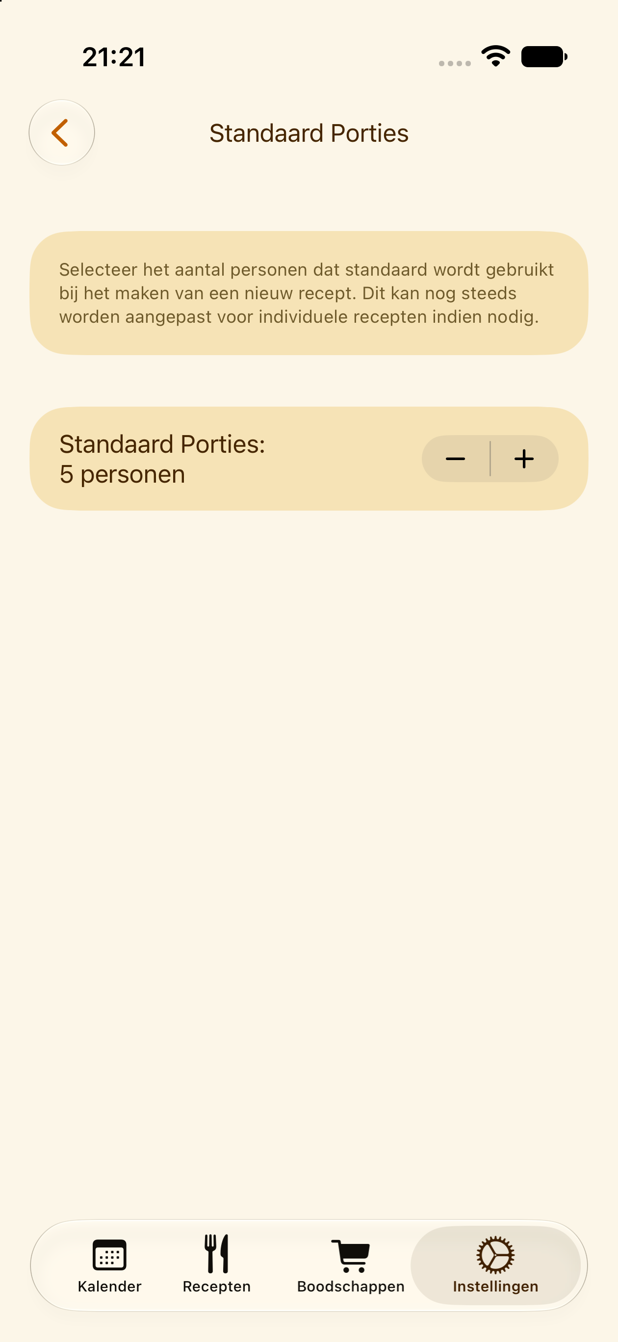 Standaardinstelling voor porties in PlanPot
