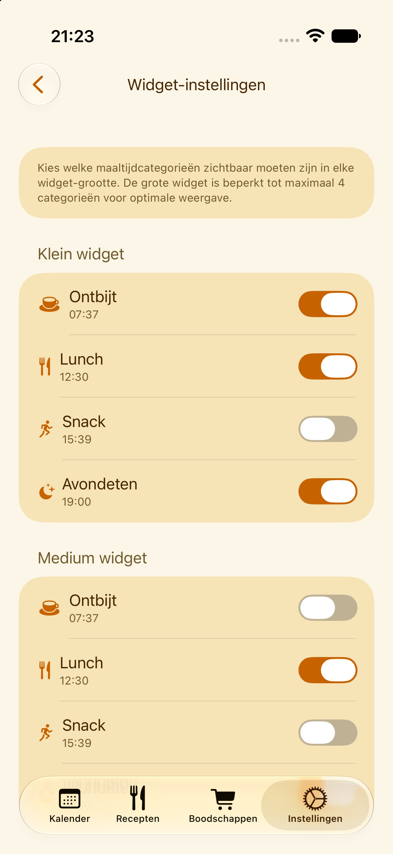 Instellingen voor widgetzichtbaarheid in PlanPot